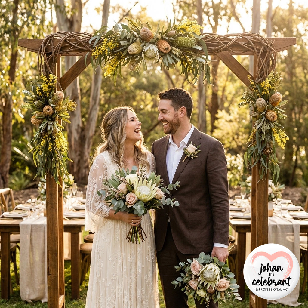 The Aussie botanical wedding trend is WINNING and oh my goodness: it’s absolute magic!! 🌱✨ Think earthy elegance and native florals: banksias, gum leaves, creamy wattle, and wild grasses, all bursting from stunning bouquets and flowing tablescapes. THIS is how you celebrate love that’s real, raw, and totally connected to the land.
Let’s get real for a sec: native florals aren’t just beautiful, they’re super resilient (hello, Aussie summers!) and oh-so-perfect for couples who want to break the mould. Who says centrepieces need peonies? Not us! Imagine golden sunsets, laughter in the breeze, and your one-of-a-kind love story caught up in ALL that native beauty.
Would you rock Aussie botanicals on your big day? Tell me below! WooHoo!!
❣️Doing your wedding your way!
Celebrant & MC 🕺🏻 #JohanTheCelebrant