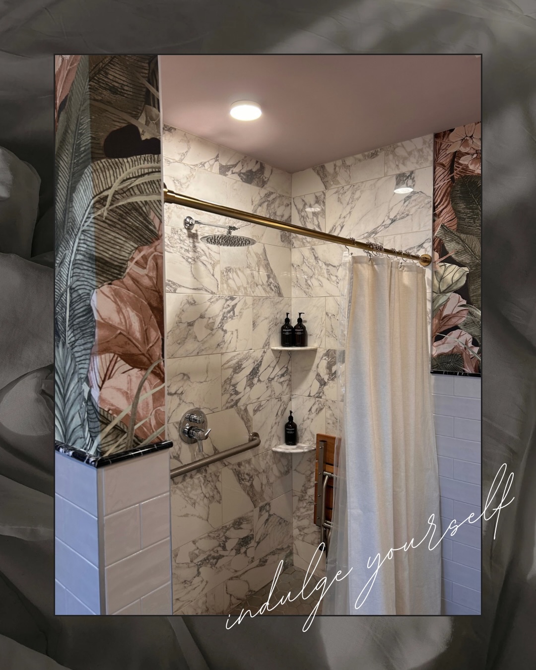 The epitome of a well designed, luxurious space, this bathroom is even ADA compliant, but no less gorgeous! We had the pleasure of enjoying this space as part of our suite at @zeldadearest for our Baby-moon in early August, and could not have been more inspired and delighted! As an artist, since it is my job to follow, study, and consume art and everything related to design, sometimes I get so used to seeing incredible spaces that it can start to be hard to find new things that inspire. This was not one of those cases! I so appreciated that they put thought into every little detail, even down to making the grab bars blend into the design by incorporating a wall sconces that echoed the bars. Thank you @zeldadearest for creating such a beautiful space for us to enjoy, we will definitely be coming back!