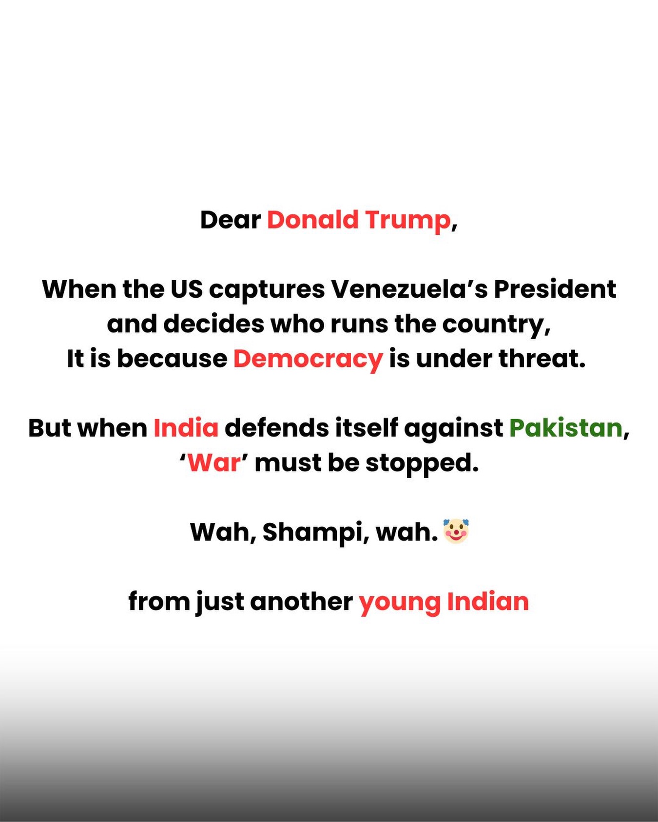 Democracy™ - literally gayi TEL lene!
{Donald Trump, Nicolas Maduro, Venezuela, War}
.
#donaldtrump #venezuala #usa #nicolasmaduro #explorepage✨