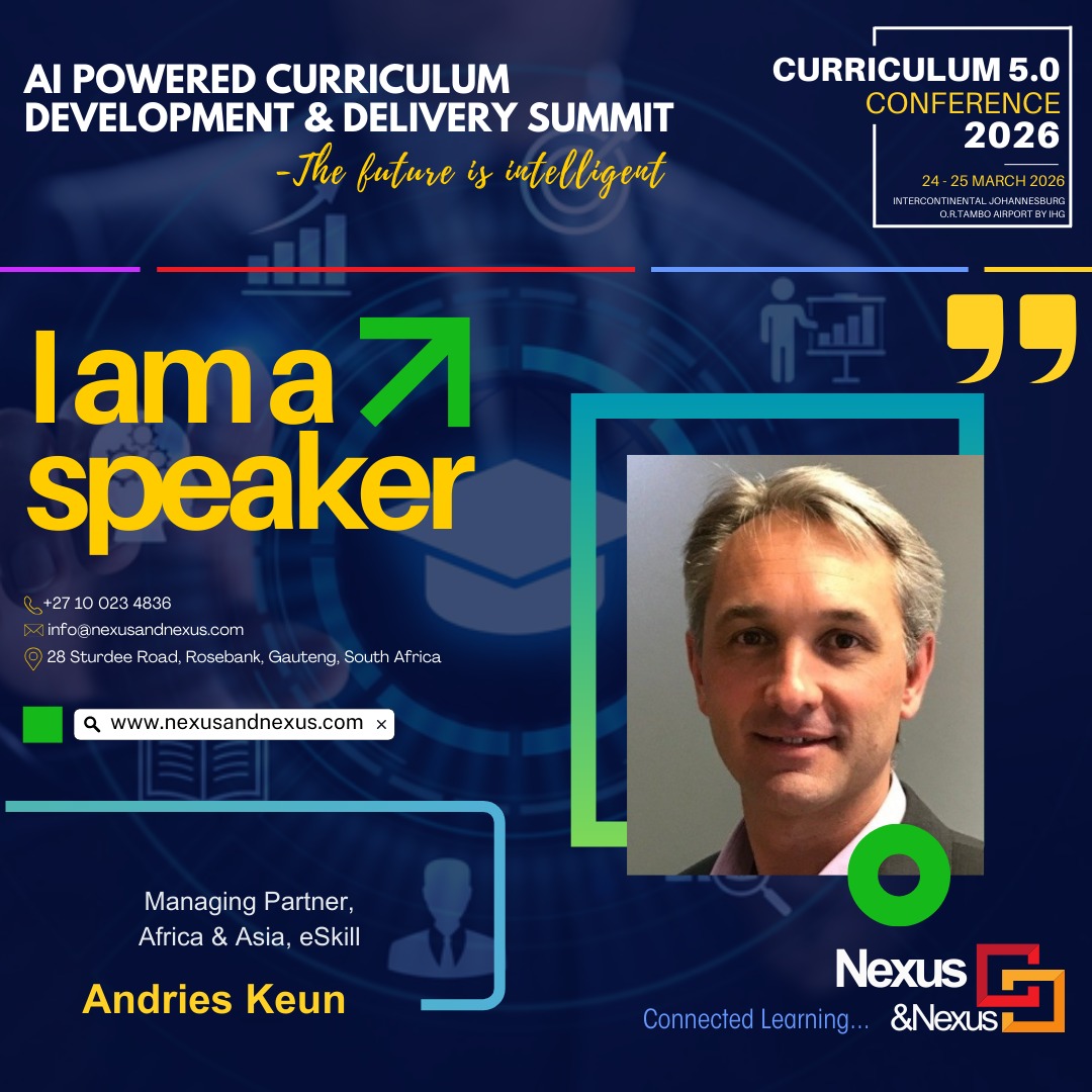 🔝 Compliments of the new year everybody! We couldn't wait to share this exciting and dynamic speaker. Andries Keun, Managing Partner for Africa & Asia at eSkill joins our list of speakers for the upcoming Curriculum 5.0 – AI-Powered Curriculum Development & Delivery Summit 2026.
Date: 24 - 25 March 2026
Venue: InterContinental Johannesburg O.R.Tambo Airport by IHG
Early Bird Extended!
Before 19 January 2026
ZAR 7500,99 per delegate
---
From 4th February 2026
ZAR 10500,99 per delegate
---
From 1st March 2026
ZAR 12500,99 per delegate
To register, download the conference brochure: https://www.nexusandnexus.com/_files/ugd/194013_b3b33ed21d464e0cb7c7a03b720a38fb.pdf
The last page of the brochure is the registration form. Please complete and send back to us as soon as possible to secure your seat(s)
Or simply send an enquiry to: info@nexusandnexus.com and we will surely come back to you.
Event details: https://www.nexusandnexus.com/curriculum-summit-2026
@universityofpretoria @university_of_johannesburg @university_of_cape_town @wits__university @ufsweb
#AIinHigherEducation #nexusandnexus #HigherEducation