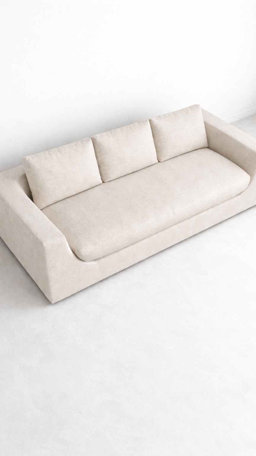 A gorgeous tailored custom sofa, crafted in a linen blend. #furniture #customupholstery #interiordesign #customfurniture #upholstery #furnituredesign #design #furnituremfg