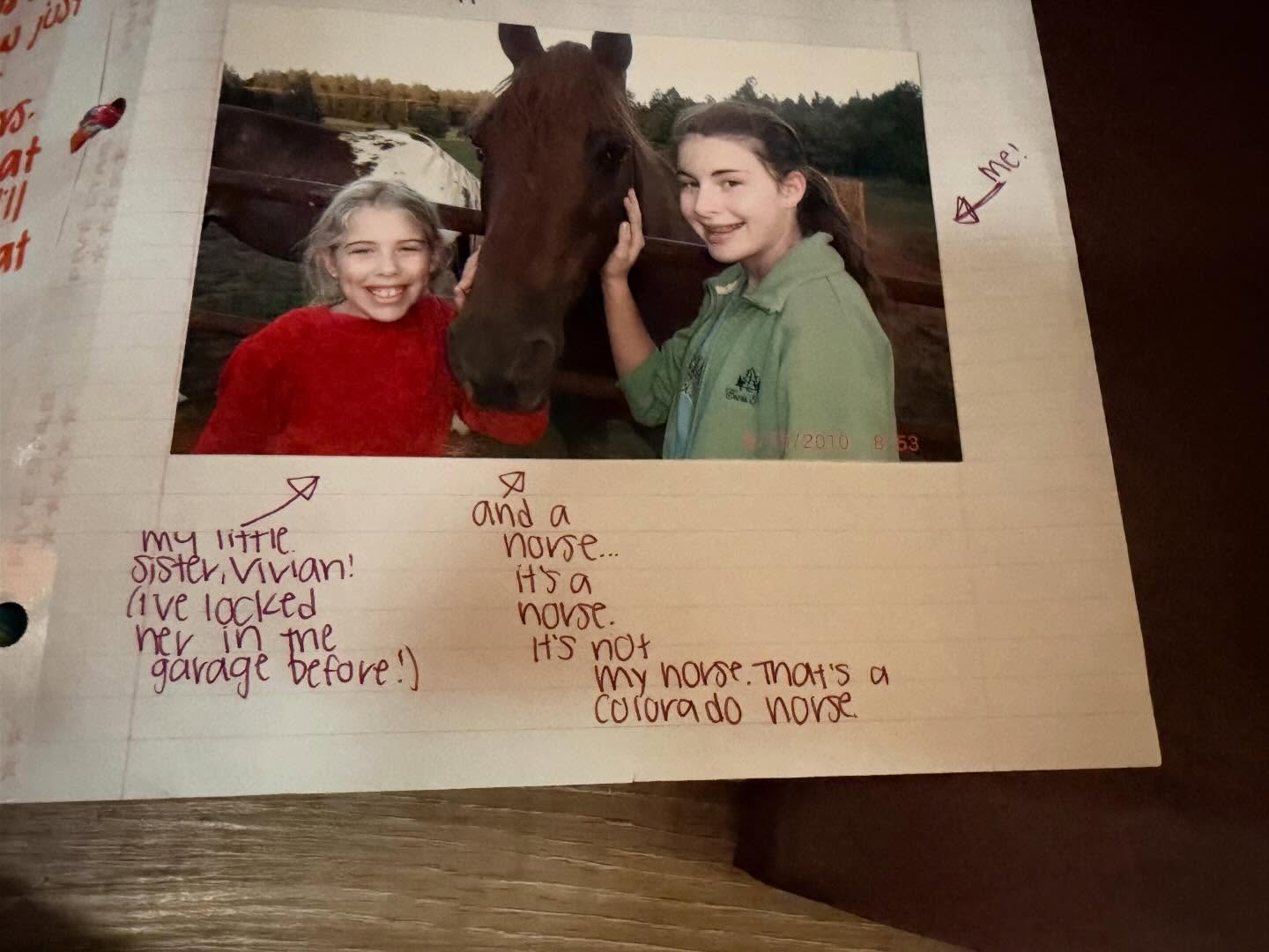 Vivian and Camille (and the Colorado horse), are you still out there? Because the captions on this picture cracked me up.