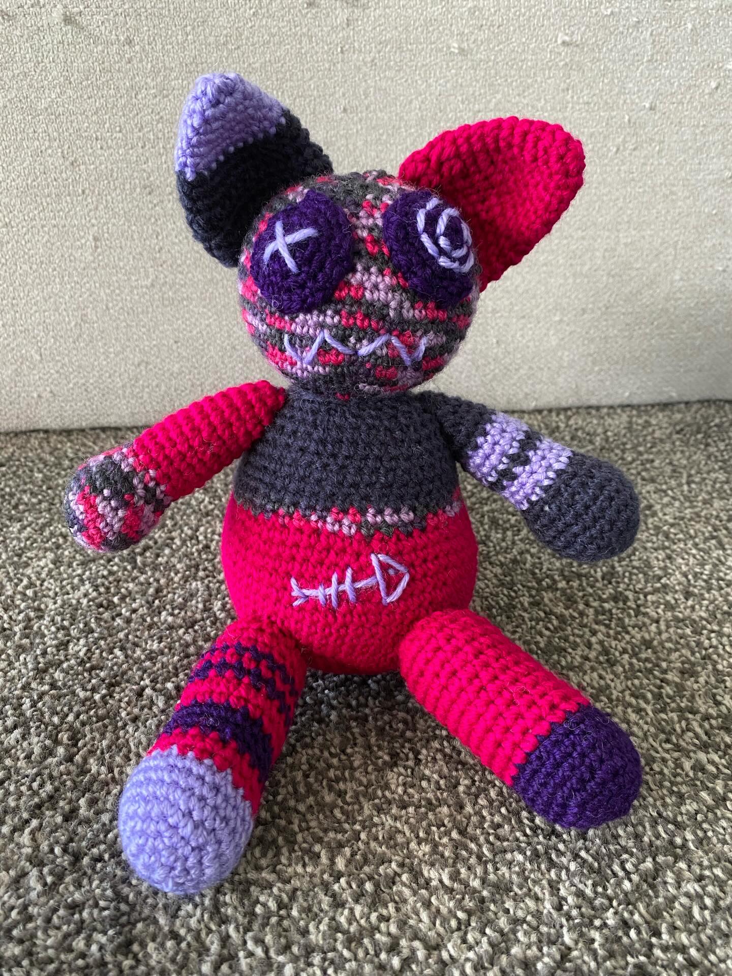 Saw a #crochetzombiecat online and had to make my own. No pattern, just a bit of creative use of what I know from other creations. #upcycledyarn #mindfulcrochet #imadethis