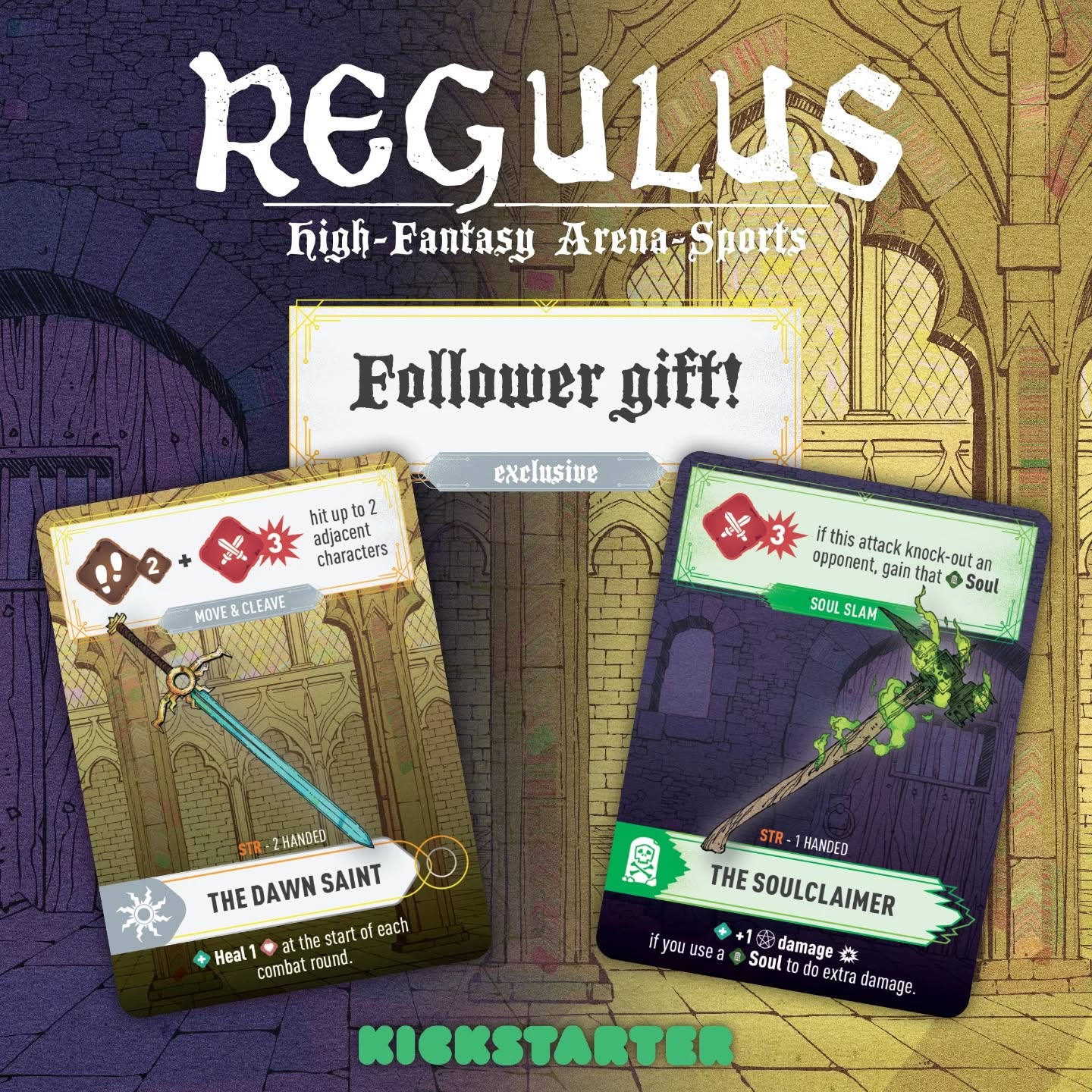 Follow the Kickstarter Page to get an exclusive follower gift!
⚔️ LEGENDARY LOOT ⚔️
The KS pre-order campaign of Regulus will launch early February with production starting almost immediately after the campaign ends.
The pre-order campaign features an expansion now being released as a stand alone 2-player set. This version is called: THE RESTLESS CRYPT and comes with 2 highly assymetrical teams.
The Knights Radiance vs Sticks & Bones
#boardgame #Regulus #wargaming #kickstarter #fantasy