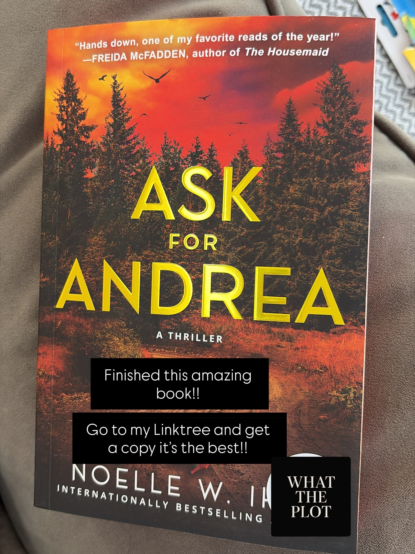 I finished ASK FOR ANDREA and I haven’t stopped thinking about it.
Quietly intense. Emotionally heavy. The kind of story that doesn’t rely on shock—but sits with you and makes you uncomfortable in a very intentional way.
This isn’t a binge-and-forget thriller.
It’s a slow burn that asks hard questions and lingers long after the last page.
Huge shoutout to @noelleihliauthor for writing something so thoughtful and haunting.
👉 Link in my Linktree if this one’s on your list
💾 Save for when you want a darker, more reflective read
💬 If you’ve read it—did it stay with you too?
#whattheplot #askforandrea #bookstagram #thriller #bookrecs