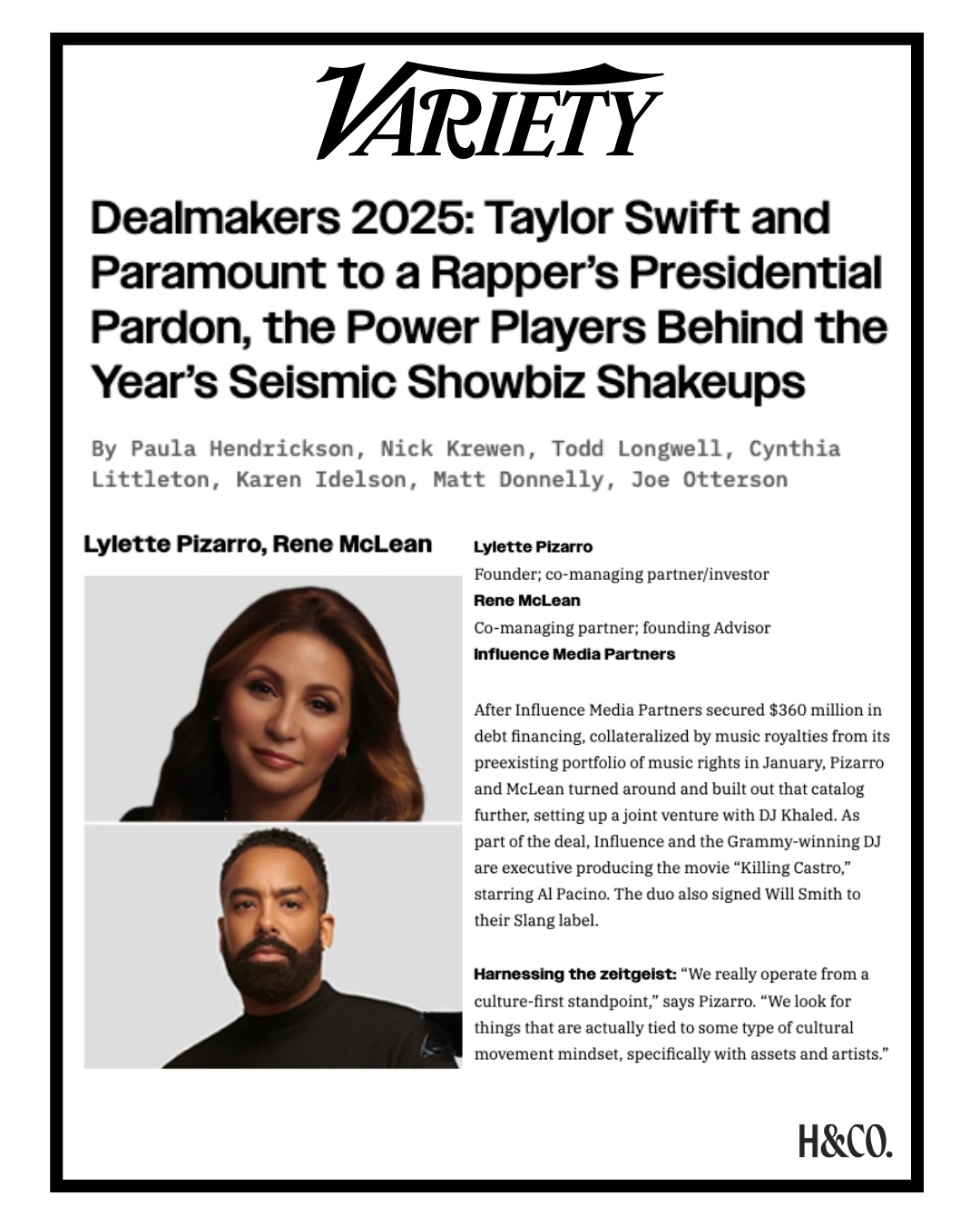 We closed out the year strong, with Influence Media Partners' @iamlylette and @renemclean both named in Variety’s 2025 Dealmakers - a list of the heavy hitters of the music business. From working with global superstars like Future, DJ Khaled, Enrique Iglesias, and beyond, their impact continues to move the industry forward. Big congrats to two true power players. 🚀