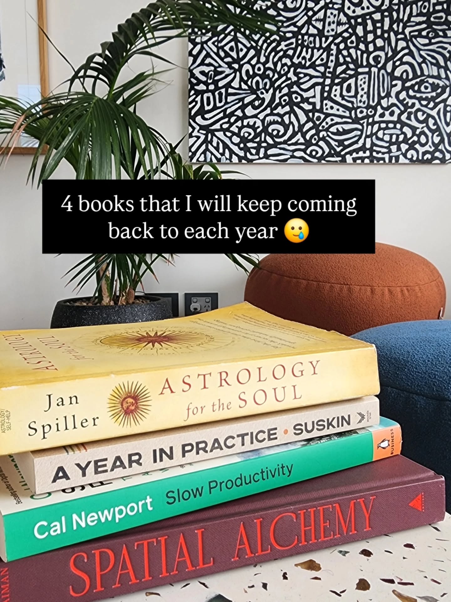 Confession:
I am really bored by the expert-oriented mental health books, and I never ever recommend them to clients 😆😆
I respect them, I take notes, but I can't say I REVERE them.
What I love about *these* books is that they have nothing at all to do with trauma (directly) but they have had everything to do with bringing me into greater harmony and trust with LIFE. Which is, to me, the point of ~healing~
They invite you to find your own answers, and the messages are timeless.
See if any of these call to you in 2026! 😘
1️⃣. Astrology for the Soul - the furthest thing you could get from pop astrology. Looking at your north node, she gently and precisely rips into over-arching themes that will play out across your lifetime. Spookily accurate. Generous, exposing, loving. Written like a true elder.
2️⃣. A Year in Practice - a writer sharing her creative rituals and processes for each season. She encourages you to lean in to the natural cycles all around us with thoughtful prompts and orienting. I have used these seasonal notes SO much with myself, clients and groups this past year.
3️⃣. Slow Productivity - Cal Newport shares his findings from brilliant creators over time, identifying that they did not "respond to every email" and "work manically for 50 weeks a year". They did amazing things at a humane sustainable pace. A good one for stepping out of urgency culture to do something that matters.
4️⃣. Spatial Alchemy - this is a new one on my shelf that accompanied a big house spring clean this summer. Olga shares her secrets about the power of embodied creation through your home. You don't need to buy new things - it's more about acknowledging the relationship between you, your home and your future self.
I would love to know if you have a classic book that trancends trends, that you return to year after year?!
Or, if you have read any of these and what you thought!
Xox
