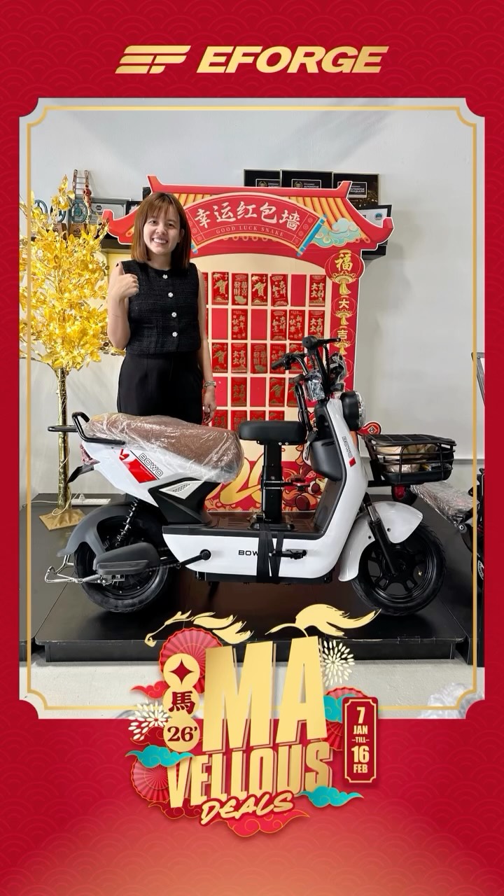 Back to school, made effortless.
This Chinese New Year, simplify the daily school run with electric wheelers built for smooth, reliable rides.
Less rush, less stress โ just smart electric mobility. ๐งงโก
Step into the new year with positive momentum.
Visit EFORGE, find your perfect electric ride, and move forward with confidence and good energy.
๐ 7 Jan โ 16 Feb 2026
๐ EFORGE Petaling Jaya & Kota Kemuning
Steady momentum. Thoughtful rewards.
*Terms and conditions apply.
โจ Why Ride with EFORGE?
๐ Free delivery within Klang Valley
๐ ๏ธ 6โ12 months warranty
๐๏ธ Instalment plans up to 24 months
๐ณ Debit & credit card instalment options
๐ Opening Hours
MonโSat: 10.30am โ 7.30pm
Sun: 10.30am โ 6.00pm
๐ EFORGE Petaling Jaya
No.1-1, Jalan SS26/4, Plaza Mayang,
Taman Mayang, 47301 Petaling Jaya, Selangor
๐ WhatsApp: 016-2088738
๐ EFORGE Kota Kemuning
C-G-03, Plaza Se Ruang, Persiaran Eco Sanctuary,
42500 Telok Panglima Garang, Selangor
๐ WhatsApp: 016-2088430
๐จ Dealer opportunities available
Interested? Reach out via WhatsApp.
#EFORGE #YearOfTheHorse #MAVellousDeals #electricscooter #electricbike