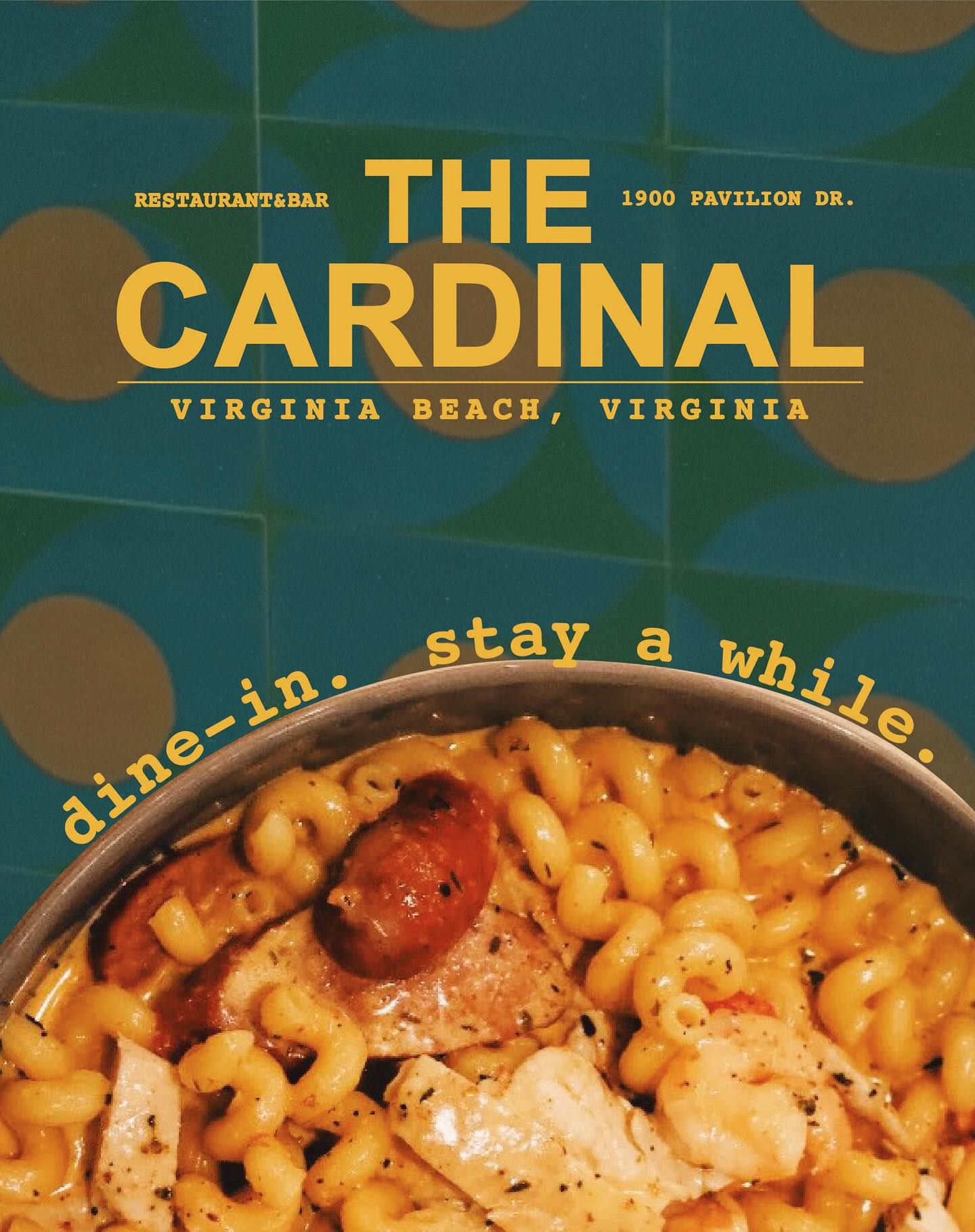 Dine in. Stay a while.
Open for breakfast, Lunch and Dinner!
Sunday-Thursday 7AM-10PM
Friday & Saturday 7AM-12AM
The Cardinal - Restaurant and Bar
1909 Pavilion Dr. Virginia Beach, Va 23451
📱 757.425.1198 💻 Info@thecardinalvb.com