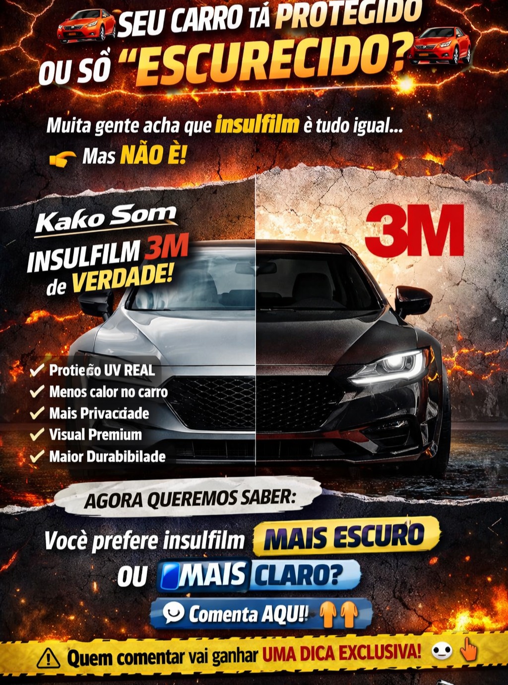 🚗🔥 SEU CARRO TÁ PROTEGIDO DE VERDADE? 🔥🚗
Muita gente escolhe insulfilm só pela aparência…
👉 mas proteção de verdade é outra história.
Aqui na Kako Som, trabalhamos com Insulfilm 3M, referência mundial em:
✔️ Proteção UV real
✔️ Redução de calor
✔️ Conforto ao dirigir
✔️ Visual premium
✔️ Durabilidade muito maior
💬 Agora queremos ouvir você:
👉 Você prefere insulfilm mais escuro 😎 ou mais claro 🔵?
👇 Comenta aqui embaixo
Quem comentar vai receber uma dica exclusiva pra escolher o insulfilm ideal pro seu carro 👀🔥
📍 Avenida Água Branca, 95 – Higienópolis
📍 Piracicaba – SP
📲 WhatsApp: (19) 97401-0158
🔧 Kako Som | Qualidade que você vê e sente
#Insulfilm
#Insulfilm3M
#InsulfilmAutomotivo
#CarrosSP
#CarrosBrasil
#ApaixonadosPorCarros
#EsteticaAutomotiva
#CarroBemCuidado
#ProtecaoUV
#ConfortoAutomotivo
#Piracicaba
#PiracicabaSP
#InteriorSP
#KakoSom
#SomAutomotivo
#personalizaçãoautomotiva