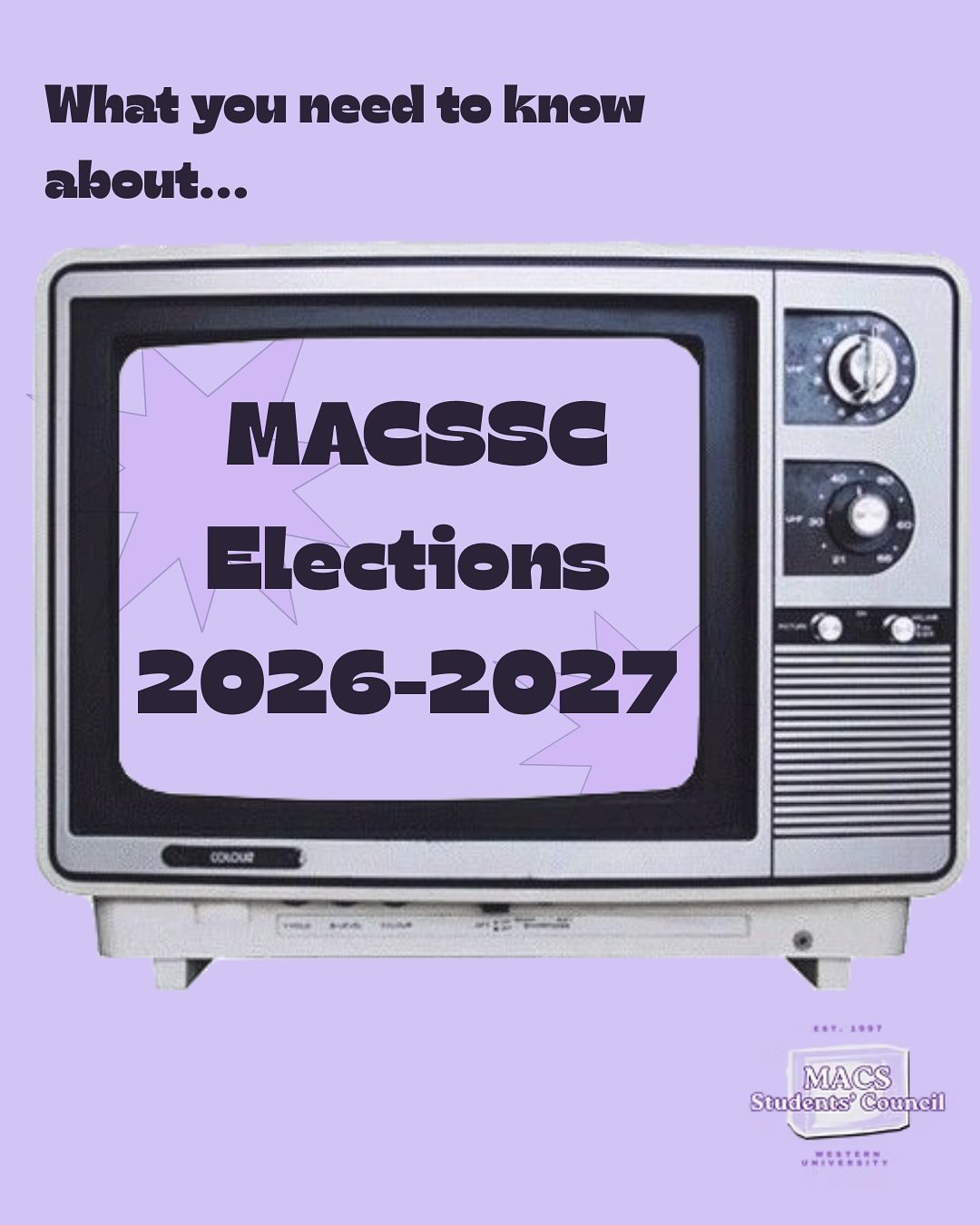 Thinking about getting involved? 💜
MACSSC Elections 2026–2027 are coming up! Whether you’re interested in running or voting, here’s everything you need to know about positions and timelines.