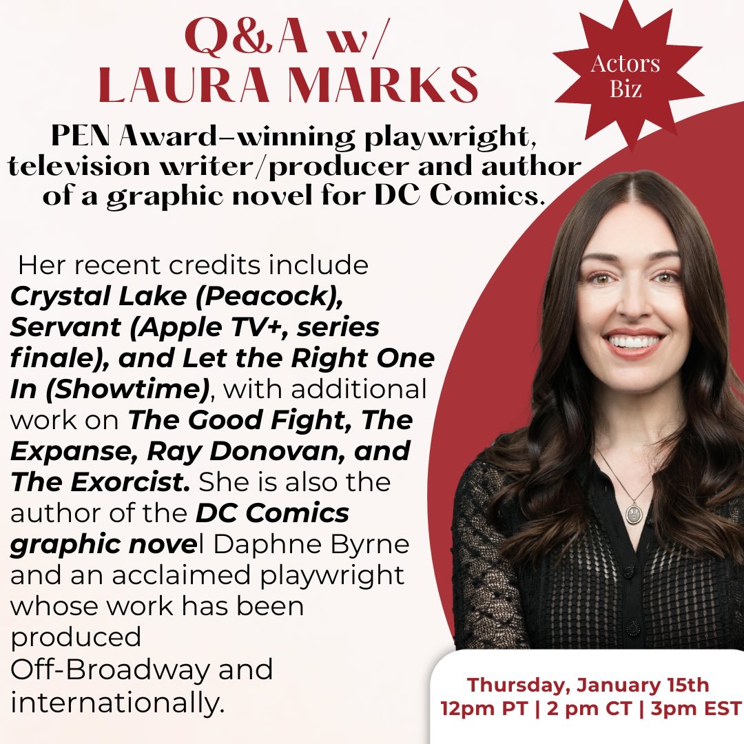 👀✨We are bringing more creators and decision-makers inside Actors Biz this year and this one is a BIG one!
This week we get to connect with Laura Marks, a working writer and producer on multiple hit television series.
These Q&As are about hearing directly from the people shaping the stories we audition for. Learning how creatives think, what they respond to, and how actors can show up more strategically in today’s industry.
Join us live or catch the replay 👆(Actor’s Biz 🔗 in bio)
#actorsbiz #tv #producer #actorsofinstagram #actingcareer