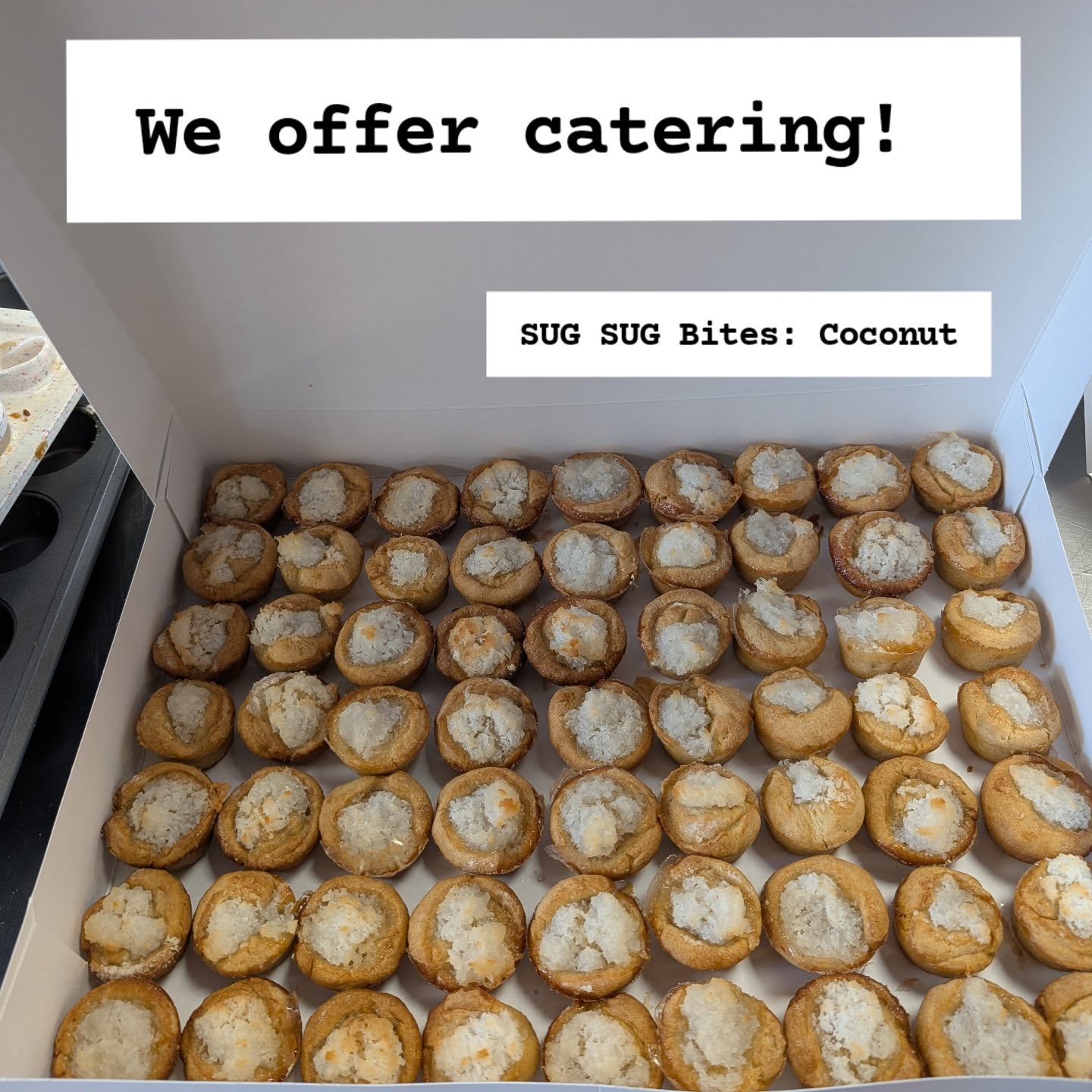 Reach out to SUG SUG Bakery for your next event. We have dessert covered and soon to offer some savory options as well.
Did you know you can get your favorite tart flavors for your catering needs?