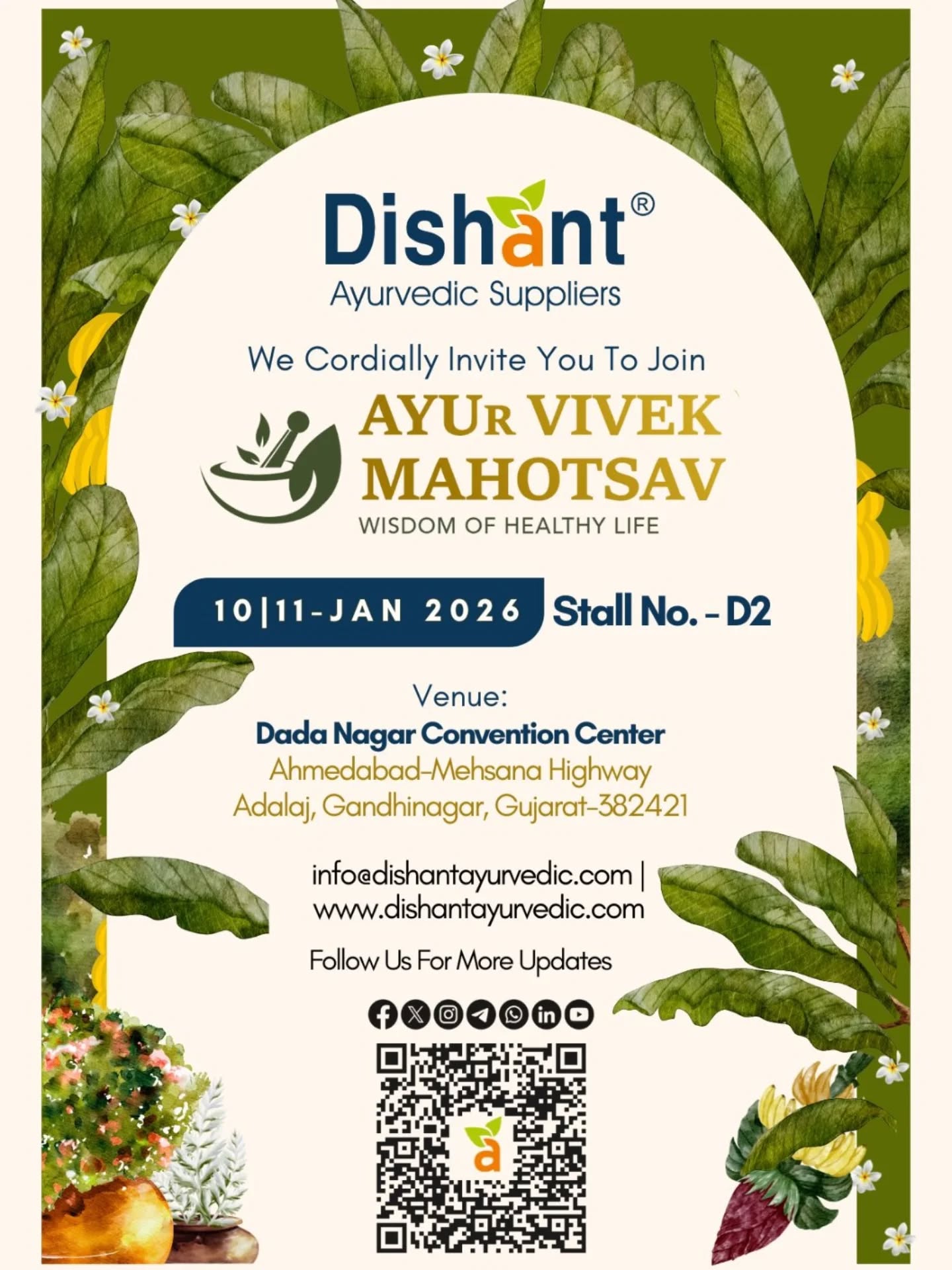 Experience Ayurveda the way it’s meant to be experienced.
Dishant Ayurvedic Suppliers invites you to be part of Ayur Vivek Mahotsav 2026—a platform where tradition, science, and everyday wellness come together.
From authentic Ayurvedic formulations to meaningful conversations around healthy living, our stall is designed for those who want to understand Ayurveda, not just buy it.
📍 Venue: Dada Nagar Convention Center, Gandhinagar
📅 Dates: 10–11 January 2026
📌 Stall No.: D2
Buy now: www.dishantayurvedic.com
Contact us: +91 9428360333
#DishantAyurvedic #ayurveda #exhibition #health #ahmedabad