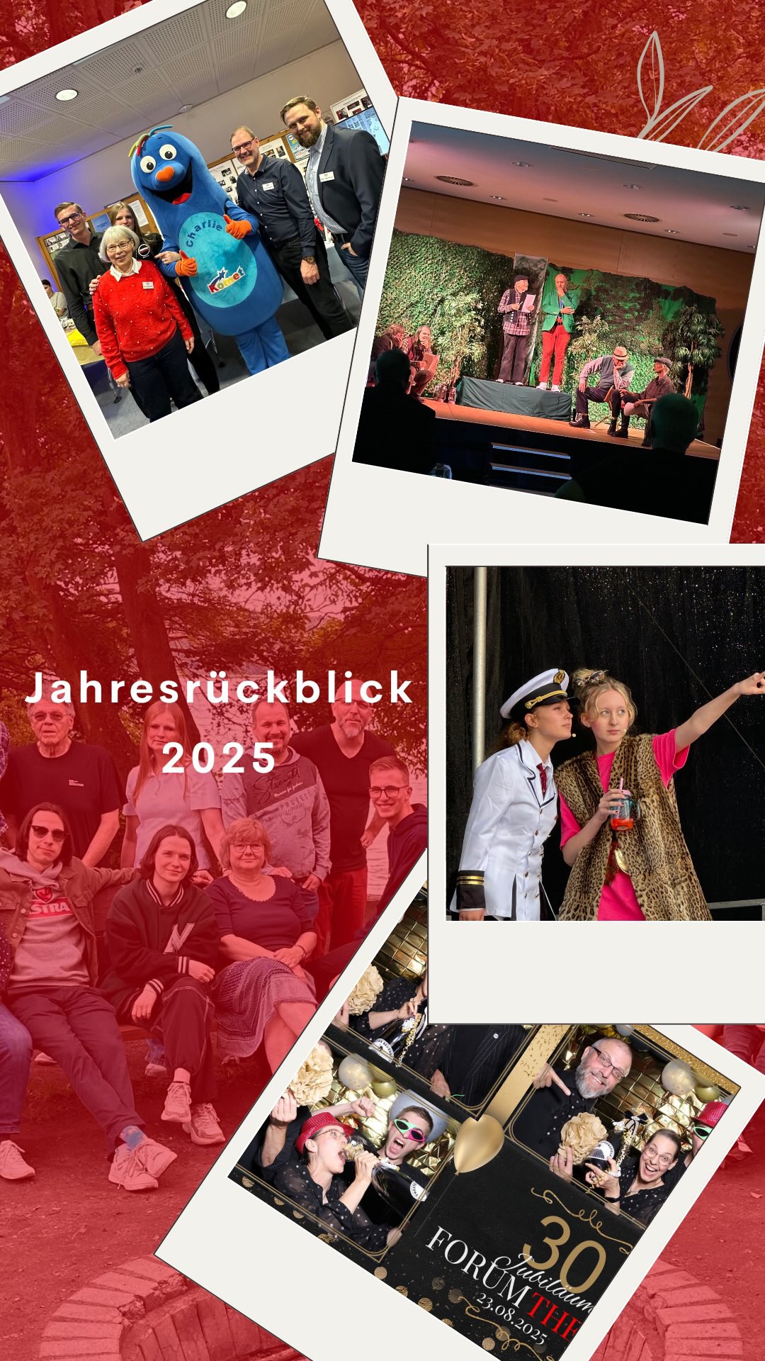 ✨ Neues Jahr, aber ein Blick zurück darf noch sein.
2025 war für uns etwas ganz Besonderes: 30 Jahre FORUM THEATER Pinneberg e.V.
Es gibt so viele Momente die wir mit Euch teilen möchten, aber vor allem möchten wir Danke sagen.
Vielen Dank an alle, die mitgespielt, mitgedacht, mitgeholfen und mitgefeiert haben und damit dieses Jubiläumsjahr möglich und mit Leben gefüllt haben.
Auf alles, was kommt… wir freuen uns auf 2026 mit Euch 🎭