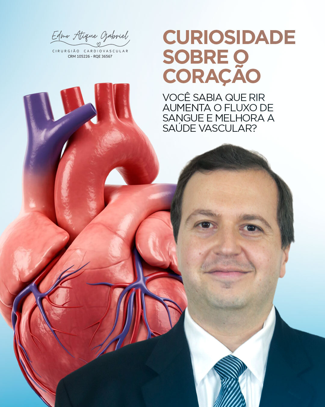 O riso não faz bem apenas para a alma, faz bem para o coração também. Estudos mostram que momentos de alegria aumentam o fluxo sanguíneo e contribuem para a saúde do sistema vascular, ajudando a reduzir o estresse e melhorar a função das artérias.
Pequenos gestos, como dar boas risadas ao longo do dia, podem gerar um impacto positivo no bem-estar físico e emocional.
Cuidar do coração também é cultivar leveza.
Dr. Edmo Atique Gabriel - Cardiologista e Cirurgião Cardiovascular
#CuriosidadesDoCoração #SaúdeCardíaca #CoraçãoSaudável #BemEstar #VidaSaudável #DrEdmoAtiqueGabriel #Cardiologia #SistemaVascular #MaisSaúde #SorriaMais