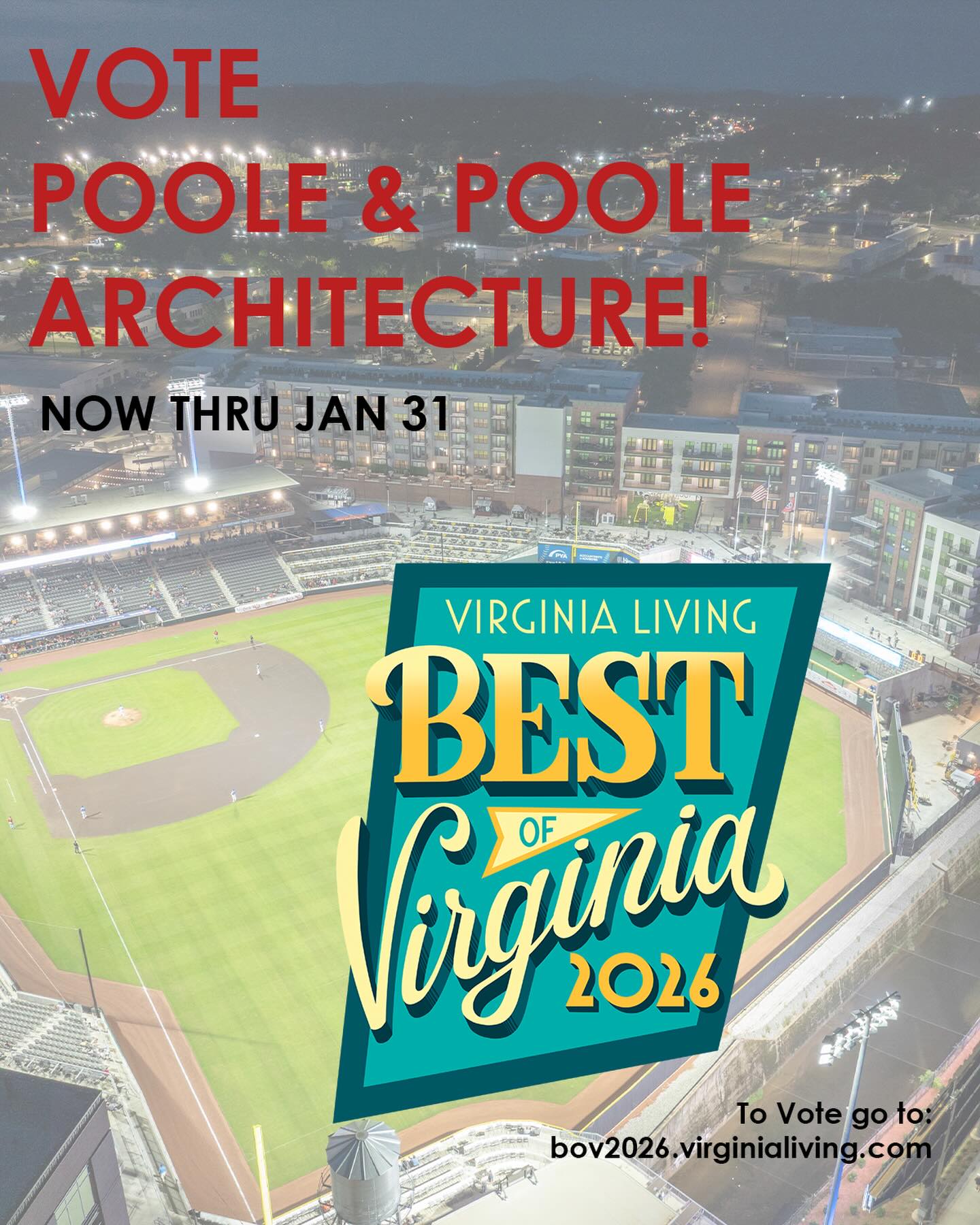 👉 Please visit the link and vote Poole and Poole Architecture for Best Architecture Firm in Central Virginia in Virginia Living’s Best of Virginia competition. Thank you for your support! https://bov2026.virginialiving.com/