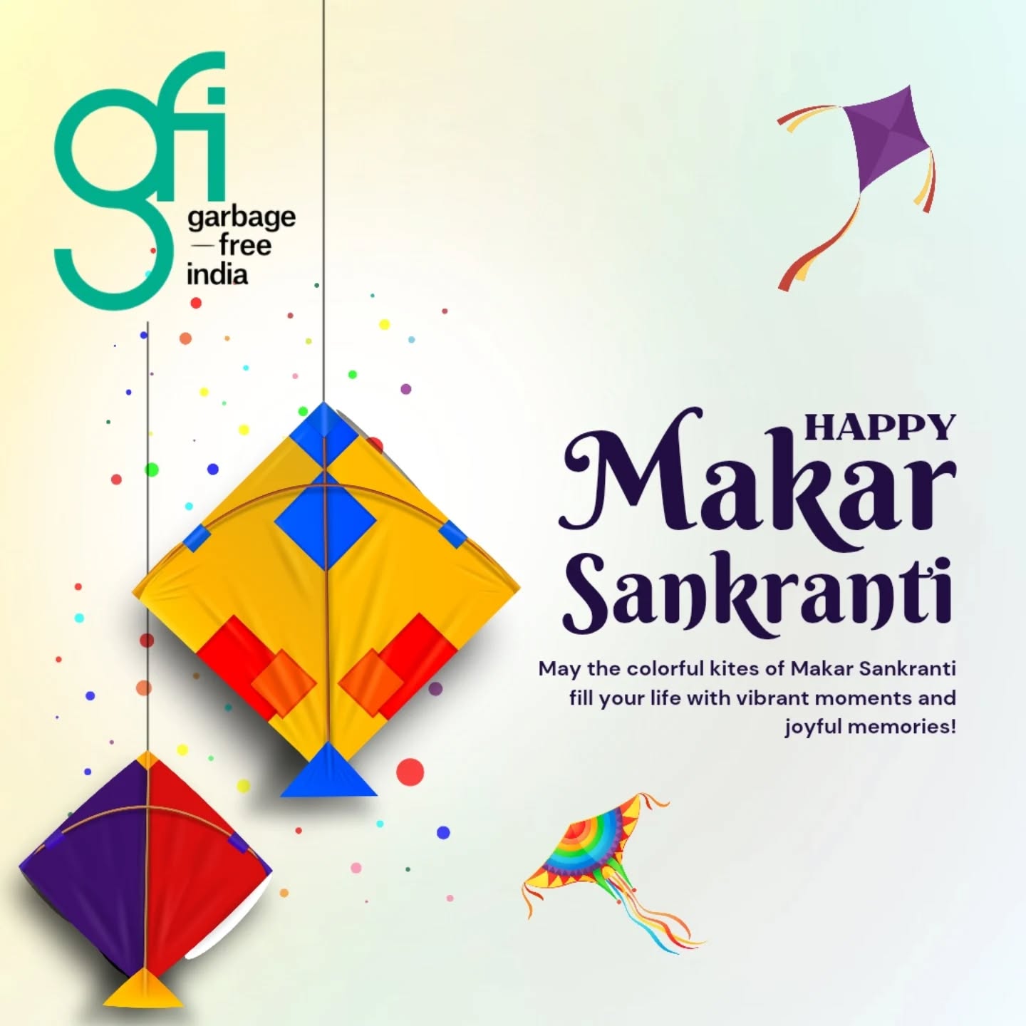 On this Makar Sankranti, let’s rise higher with cleaner practices 🌾🪁
Say no to plastic waste, choose sustainability, and keep our skies and land safe.
Happy Makar Sankranti from GFI