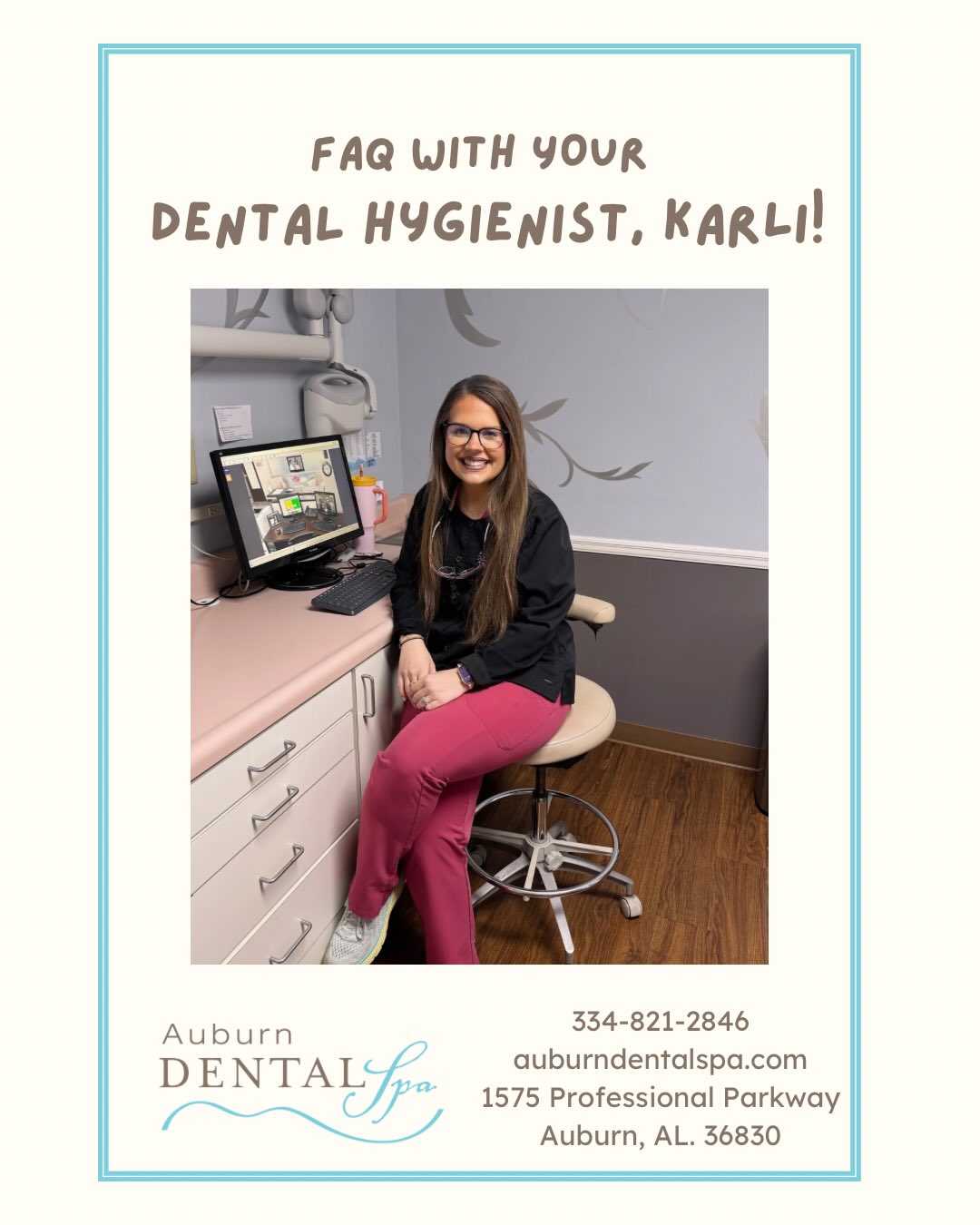 Happy Monday from Auburn Dental Spa!🩵
Check out today’s FAQ from our amazing hygienist, Karli!🦷🪥