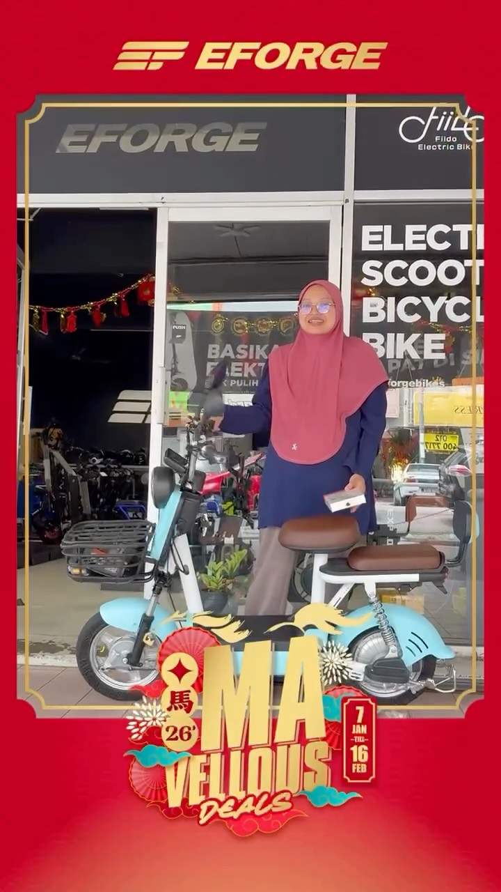 Musim persekolahan kembali, urusan pagi jadi lebih mudah. Sempena Tahun Baru Cina ini, mudahkan rutin menghantar anak ke sekolah dengan kenderaan elektrik yang praktikal dan selesa. Perjalanan lebih lancar, kurang stres, lebih masa untuk keluarga. ๐งง๐
Mulakan tahun dengan langkah yang lebih bijak. Kunjungi EFORGE, pilih tunggangan elektrik anda, dan bergerak ke hadapan dengan tenaga positif.
๐ 7 Jan โ 16 Feb 2026
๐ EFORGE Petaling Jaya & Kota Kemuning
Steady momentum. Thoughtful rewards.
*Terms and conditions apply.
โจ Why Ride with EFORGE?
๐ Free delivery within Klang Valley
๐ ๏ธ 6โ12 months warranty
๐๏ธ Instalment plans up to 24 months
๐ณ Debit & credit card instalment options
๐ Opening Hours
MonโSat: 10.30am โ 7.30pm
Sun: 10.30am โ 6.00pm
๐ EFORGE Petaling Jaya
No.1-1, Jalan SS26/4, Plaza Mayang,
Taman Mayang, 47301 Petaling Jaya, Selangor
๐ WhatsApp: 016-2088738
๐ EFORGE Kota Kemuning
C-G-03, Plaza Se Ruang, Persiaran Eco Sanctuary,
42500 Telok Panglima Garang, Selangor
๐ WhatsApp: 016-2088430
๐จ Dealer opportunities available
Interested? Reach out via WhatsApp.
#EFORGE #YearOfTheHorse #MAVellousDeals #electricscooter #electricbike