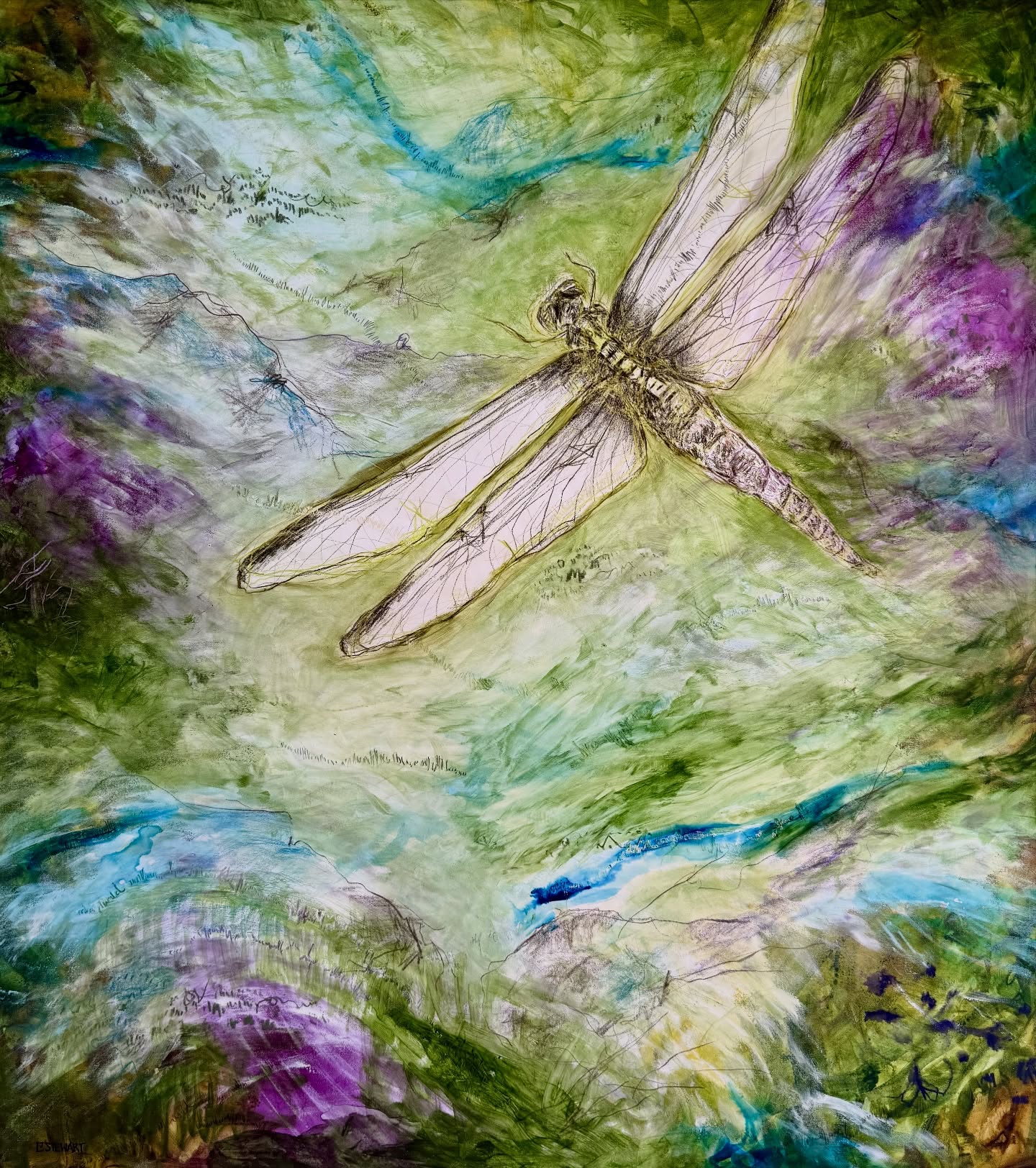 “Remembering Wholeness”
I painted this painting, not as a picture of something so much as a kind of remembering.
The painting began in early 2025 and then rested for many moons… waiting for… something. Then in the second half of 2025, I came back to work on it after watching The Eternal Song - a powerful, poetic documentary that cracked my heart open and left me feeling even more connected to the earth… and to something deeper. Older. And… wiser… that lives within and around us.
For years I’ve had this sense that a lot of the time when I paint, it’s not just me making something. It’s more like I’m in relationship with the subject, listening, responding, receiving. Almost like the earth itself is whispering: “Here… this. Share this.”
This particular piece came through my hands and fingertips onto the canvas, as much as through my brushes, and as I painted, it felt like prayer. A transmission. Like I was offering healing to the earth, and even more so, like the earth was offering healing right back to me. A remembering of wholeness, shared in both directions.
The dragonfly feels like a carrier of that message. It’s hovering high above, as if we’re seeing the land through its eyes, in its full, wild, luminous beauty. The earth as it once was… or still is, beneath all the noise.
There are ridges and rivers, movement and breath, fine marks that remind me of sound waves or songlines. It’s a piece filled with blessing. And with longing. But mostly blessing. A remembering, and a prayer.
~
This piece has now found its home, but it’s still on view until 30 Jan at Dianne McInerney Art Gallery, as part of my joint exhibition, “Earth Connections”, with Gillian Smith @thecreativepilgrim
If you’re nearby and would love to experience the full collection in person, you’re warmly welcome and we’d love to see you 🥰🌿
Dianne McInerney Art Gallery
Unit 6/33 Gateway Drive
Noosaville
@diannemcinerneyartist
#intuitiveart #sacredart #slowart #larajanestewartart #dragonflyart