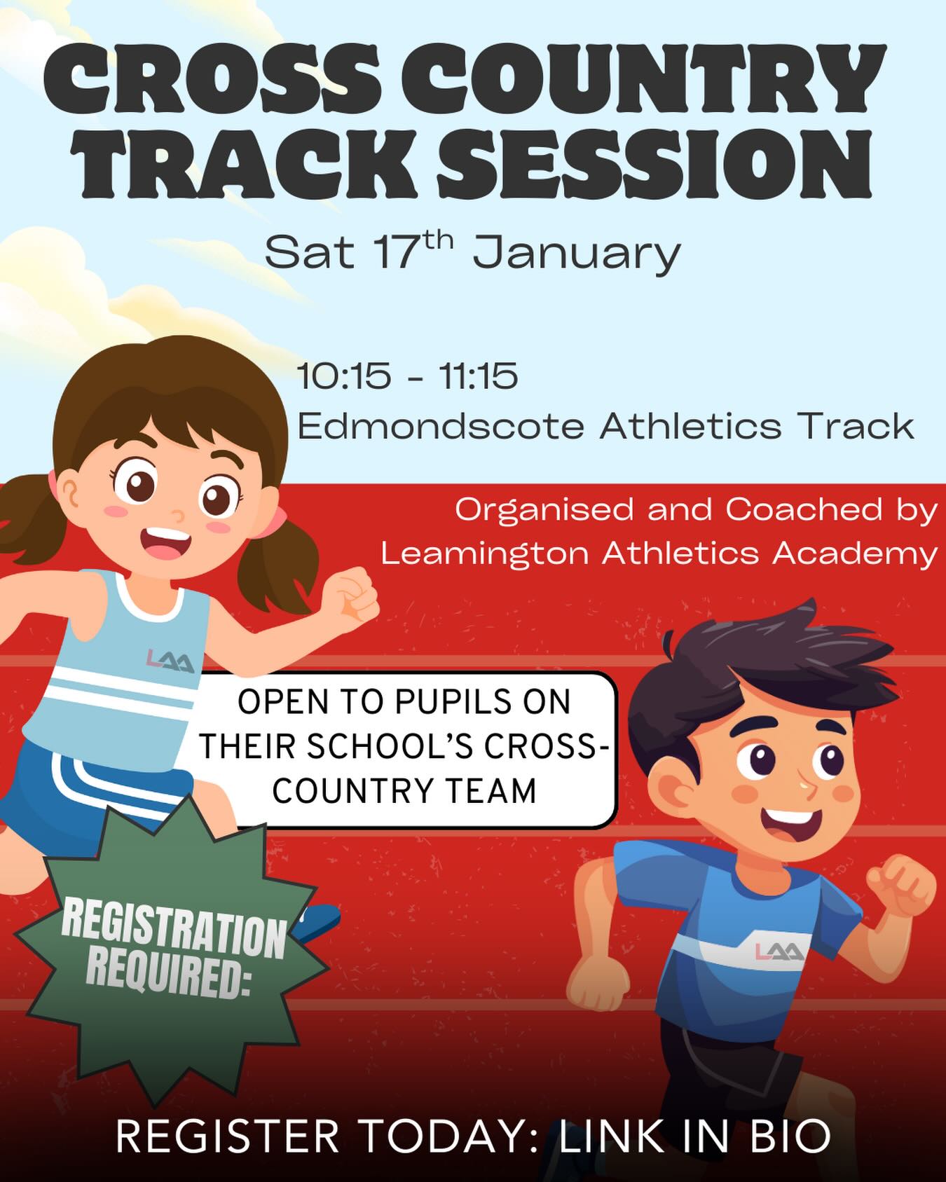 In your schools cross-country team? Then make sure you are registered for RUN CLUB this Saturday at Edmondscote Athletics Track๐คฉ๐โโ๏ธ
*Only available to students on the cross country team in schools that are signed up to the Central Warwickshire Primary Cross Country 25/26
#trackandfieldlife #inspiretheyouth #running #laa #letsrace #leamingtonathleticsacademy #coaching
