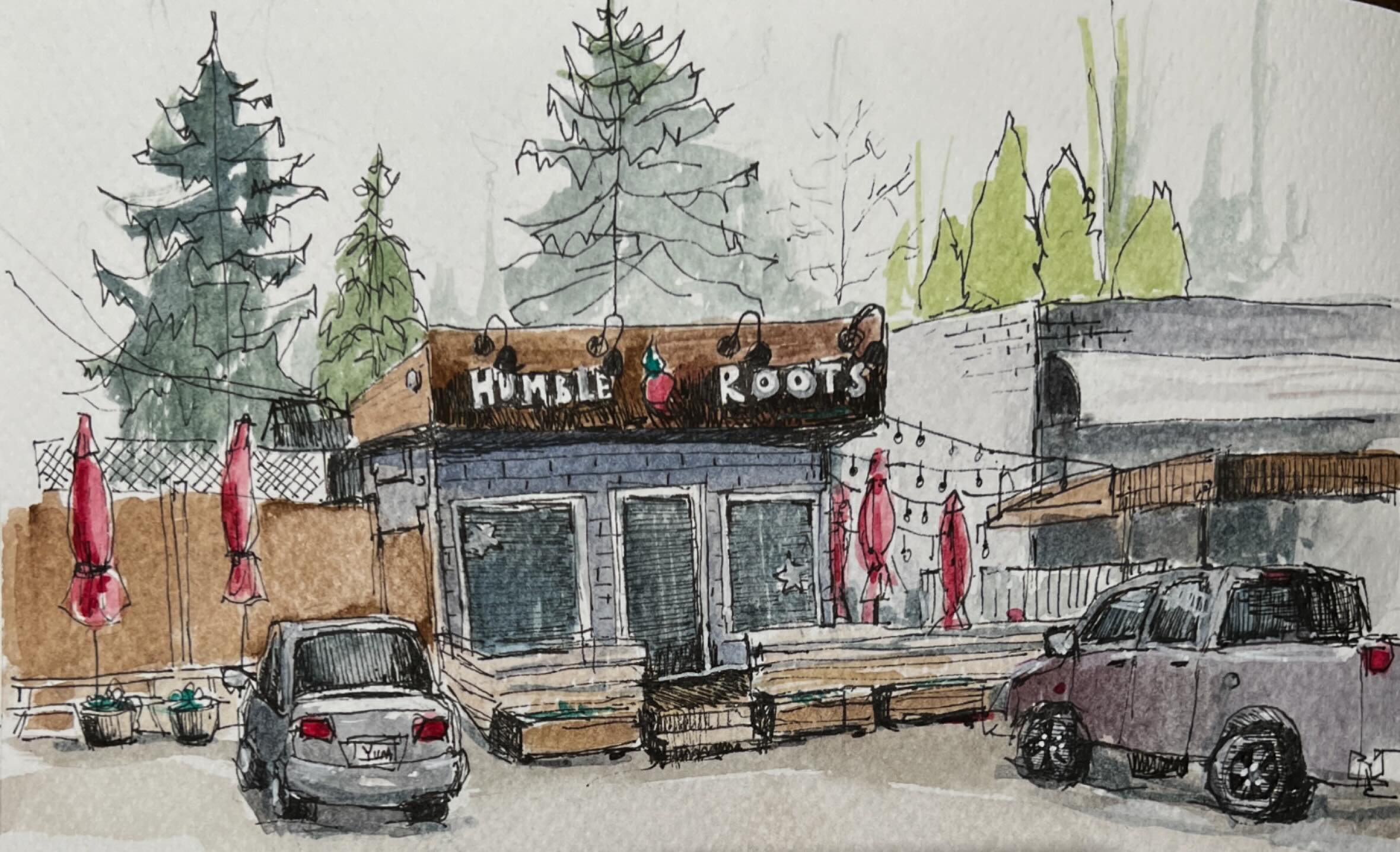 Another quick draw, urban sketch of a fav local eatery. #fromhumbleroots #stradaeasel #urbansketch #urbansketchers
