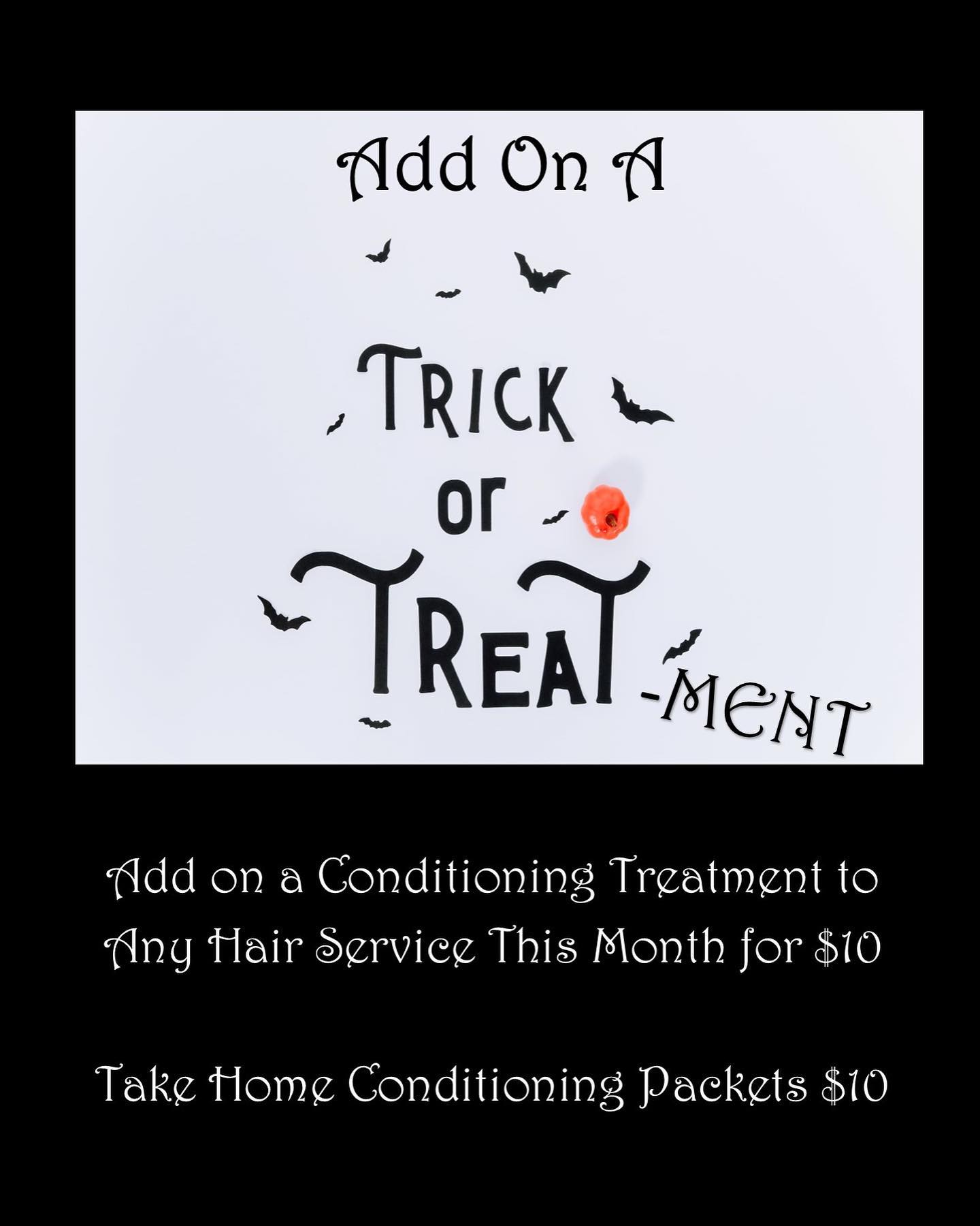 Trick-or-Treat-ment time. For the entire month of October, add on any conditioning treatment to any service for just $10. Also, all Circle Chronicles are just $10 and make great treats as well. #pamperyourself #davinesnorthamerica #circlechronicles #halloween #trickortreat