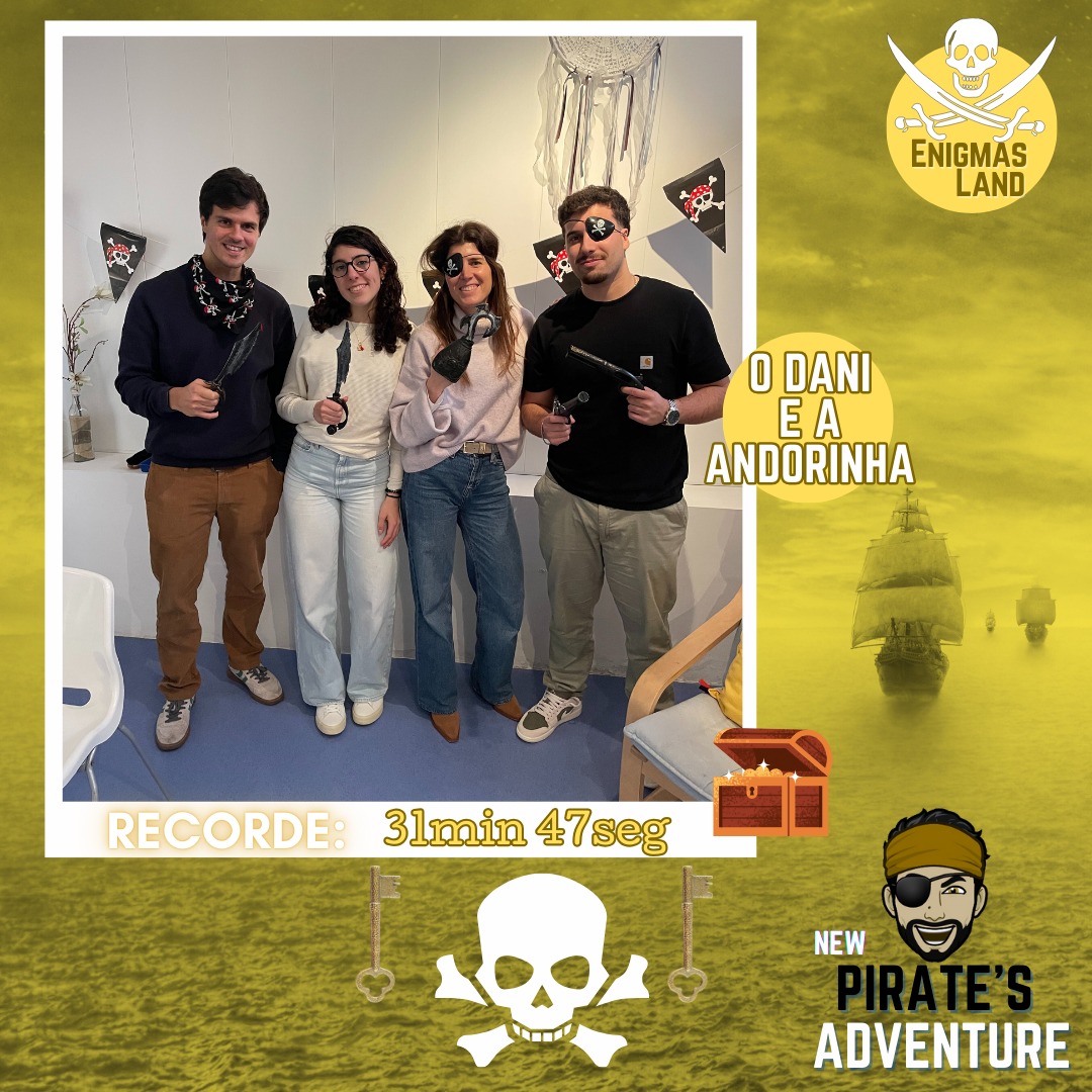 🏴☠️ NOVO RECORDE DESBLOQUEADO! 🏴☠️
Um grupo de 4 aventureiros enfrentou o Pirate’s Adventure e saiu vitorioso, conquistando o novo recorde da sala ⏱️💥
Trabalho de equipa, raciocínio rápido e muito sangue-frio em alto-mar!
⚓ Achas que consegues bater este tempo?
#RECORDE #2025
#NEWPIRATES
#enigmasland
#enigmas
#enigma
#escape
#escaperooms
#escapegame
#escaperoom
#pirates
#pirata
#piratas
#tesouro
#family
#familia
#amigos
#diversao
#passatempo
#megusta
#followformore
#adventure
#aventura
#lisboa
#portugal