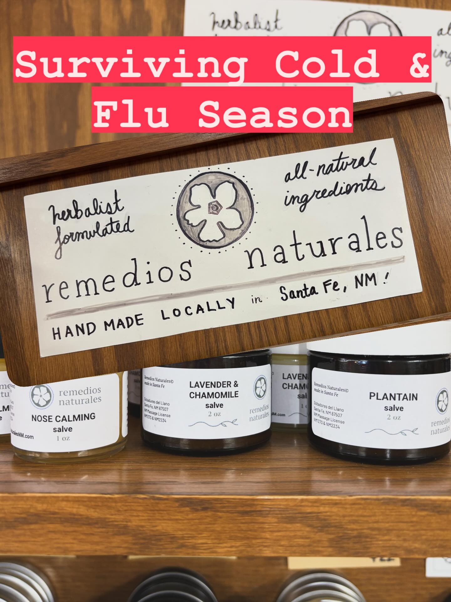JOIN US on Sunday, January 25, from 1-3 p.m., for special event with master herbalist Emily Lucero of @remediosnaturalesnm to help you stay healthy through the winter season using herbal tinctures, salves and herbal teas. She’ll discuss traditional herbal treatments that will help you and your family stave off illness, alleviate symptoms and deal with a range of physical maladies that tend to pop up this time of year.
In this class you’ll also learn how to create your own herbal teas designed to support your body’s natural defense system. And attendees will receive a special kit for making their own (including a 16 oz mason jar with a silicone sleeve and a leak resistant lid, as well as a tea strainer.)
Class size is limited, so be sure to reserve your spot ASAP. The deadline for signups is Friday, January 23. To sign up, email us at hello@soapsantafe.com. Class fee is $25.
When: Sunday, January 25, 1-3 p.m.
Where: Soap & Supply, 1925 Rosina St., Unit A