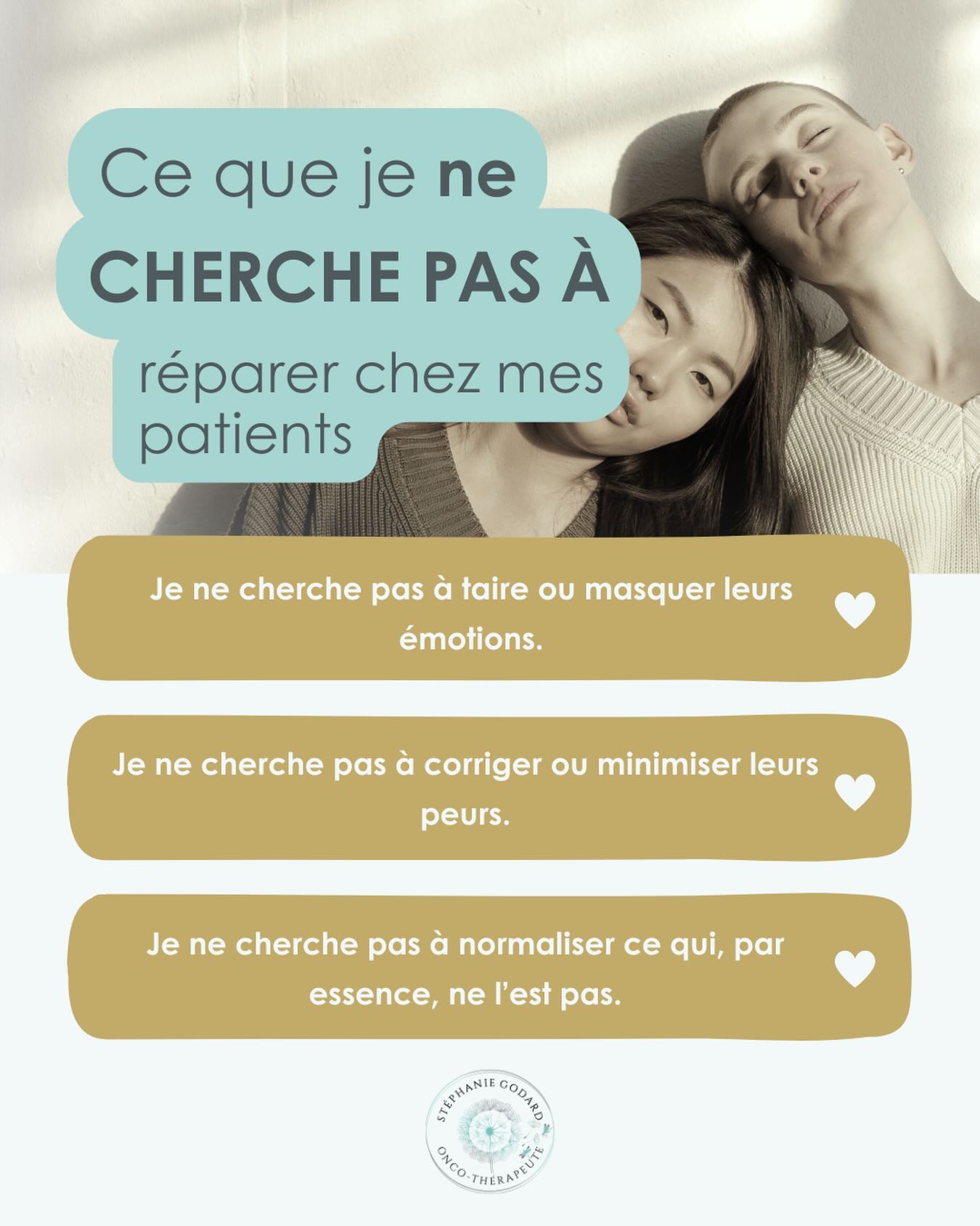 Ce que je ne cherche pas à “réparer” chez mes patients
En oncologie et en après-cancer, beaucoup de personnes pensent que ce qu’elles ressentent est un problème à corriger.
Peur de la rechute, fatigue émotionnelle, anxiété, colère, sentiment d’étrangeté après les traitements, perte de repères identitaires…
👉 Ces vécus ne relèvent pas d’un dysfonctionnement psychique 🧠
En psycho-oncologie, on sait que ces réactions sont souvent des réponses humaines, adaptatives et protectrices 🤍
face à une épreuve profondément déstabilisante : le cancer et ce qu’il laisse après.
En tant qu’onco-thérapeute, mon rôle n’est pas de :
❌ réparer les émotions,
❌ faire disparaître les peurs,
❌ accélérer la reconstruction psychique après un cancer.
L’après-cancer n’est pas un retour à la normale.
C’est une phase à part entière, souvent silencieuse 🤐, parfois plus déroutante que les traitements eux-mêmes.
Vouloir « aller mieux » trop vite peut renforcer le sentiment de décalage, d’isolement ou d’incompréhension chez les patients comme chez les proches aidants 🤝
Mon travail d’accompagnement thérapeutique en oncologie consiste à :
🔹 sécuriser l’espace intérieur,
🔹 remettre du sens là où tout a été bouleversé,
🔹 permettre au corps et au psychisme d’intégrer l’épreuve, à leur rythme 🕊️
Parfois, accompagner après un cancer, ce n’est pas réparer.
✨ C’est reconnaître ce qui a été vécu, sans injonction à la positivité ou à la performance.
Si vous traversez une période de flou, de fatigue émotionnelle ou de perte de repères après un cancer que vous soyez directement concerné(e) ou proche aidant(e) je propose des accompagnements en onco-thérapie (en visio ou au cabinet), avec un rendez-vous découverte pour faire le point ensemble 🌱#gg
#fatigueemotionnelle #aprescancer #postcancer #cancercoach