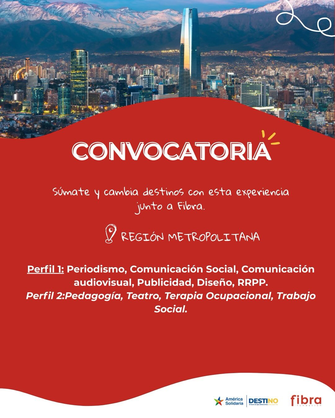 📣 𝗖𝗼𝗻𝘃𝗼𝗰𝗮𝘁𝗼𝗿𝗶𝗮 𝗮𝗯𝗶𝗲𝗿𝘁𝗮
@americasolidaria busca profesionales voluntarios/as para sumarse al trabajo territorial junto a 𝗙𝘂𝗻𝗱𝗮𝗰𝗶ó𝗻 𝗙𝗶𝗯𝗿𝗮 en #CerroNavia para contribuir al trabajo en procesos educativos, culturales y comunitarios con foco en el bienestar y la participación de niños, niñas y adolescentes.
🔎 𝗣𝗲𝗿𝗳𝗶𝗹𝗲𝘀 𝗯𝘂𝘀𝗰𝗮𝗱𝗼𝘀
𝗣𝗲𝗿𝗳𝗶𝗹 1: Periodismo, Comunicación Social, Comunicación Audiovisual, Publicidad, Diseño, Relaciones Públicas.
𝗣𝗲𝗿𝗳𝗶𝗹 2: Pedagogía, Teatro, Terapia Ocupacional, Trabajo Social.
👉 Este voluntariado contempla 𝘂𝗻 𝗮𝗽𝗼𝗿𝘁𝗲 𝗲𝗰𝗼𝗻ó𝗺𝗶𝗰𝗼 𝗽𝗮𝗿𝗮 𝗰𝘂𝗯𝗿𝗶𝗿 𝗮𝗹𝗼𝗷𝗮𝗺𝗶𝗲𝗻𝘁𝗼, 𝘁𝗿𝗮𝗻𝘀𝗽𝗼𝗿𝘁𝗲 𝘆 𝗮𝗹𝗶𝗺𝗲𝗻𝘁𝗮𝗰𝗶ó𝗻, facilitando la participación en el territorio.
🔗 Postulaciones en el link de la bio.
#Fibra #CerroNavia #voluntarios #americasolidaria