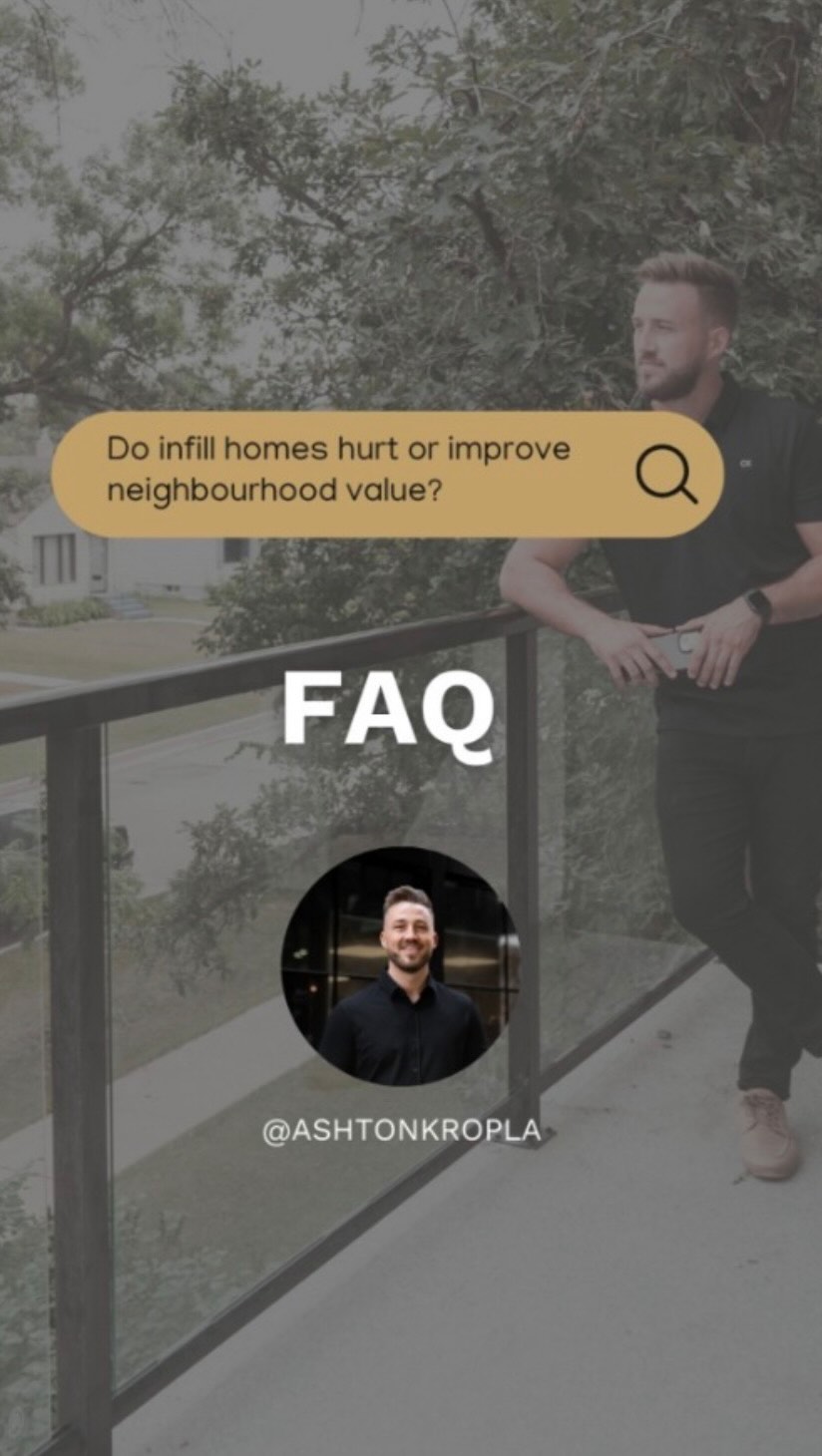 This question comes up every now and then, do Infill homes hurt the neighborhood value, the quick answer is no!
The reason being is tearing down old outdated housing often in major disrepair and replacing it with a brand new infill almost always increases the property values around.
Want to know more about infill homes and what I have available for sale ? Give me a shout! Or send me a DM