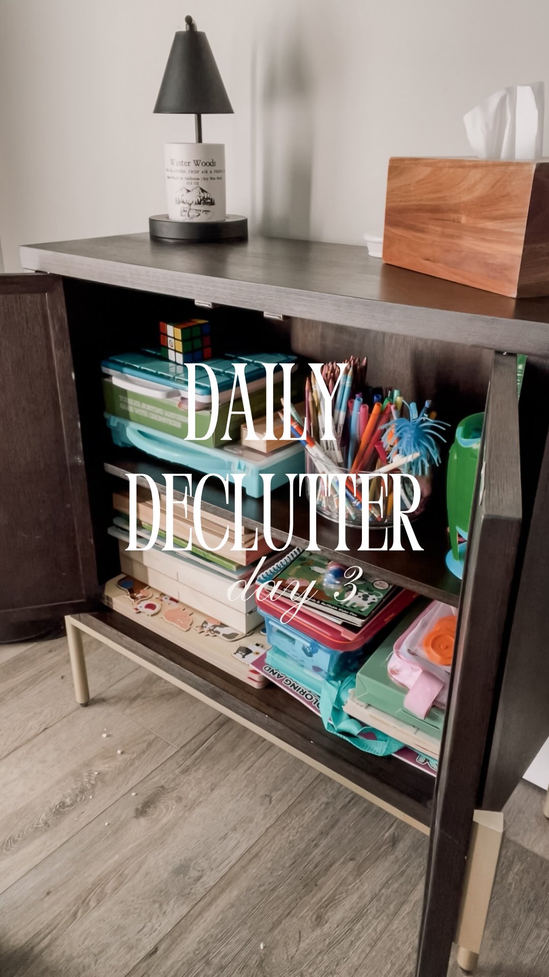 It lasted all of 30 seconds before my daughter tore into it again. 🙃
•
•
•
•
•
#dailydeclutter #kidspaces #coloringcabinet #interiorstylist #homeorganizing