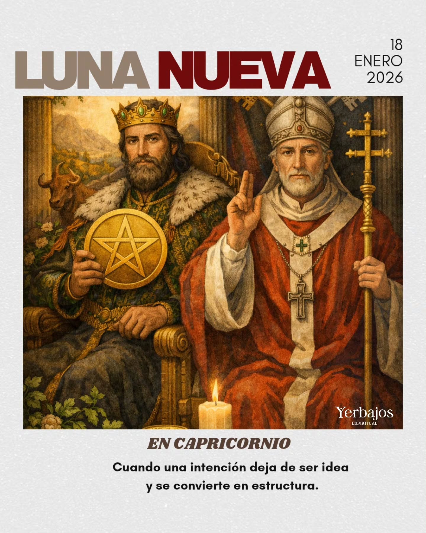 Esta Luna Nueva en Capricornio nos guía con dos arquetipos poderosos: el Rey de Oros y el Hierofante.
Uno nos recuerda que todo propósito necesita estructura. El otro, que toda estructura necesita alma.
Este no es un ciclo para promesas efímeras, sino para decisiones que se sostienen en el tiempo. Para unir lo espiritual con lo práctico, los valores con las acciones, la intención con la disciplina.
Pregúntate hoy:
¿Qué estoy construyendo que realmente me representa?
La clase completa, el ritual y la intención están disponibles en la membresía. 🌑✨
Construimos desde adentro, para que lo de afuera tenga raíces.
#LunaNuevaEnCapricornio #YerbajosEspiritual #AstrologíaConsciente #tarot