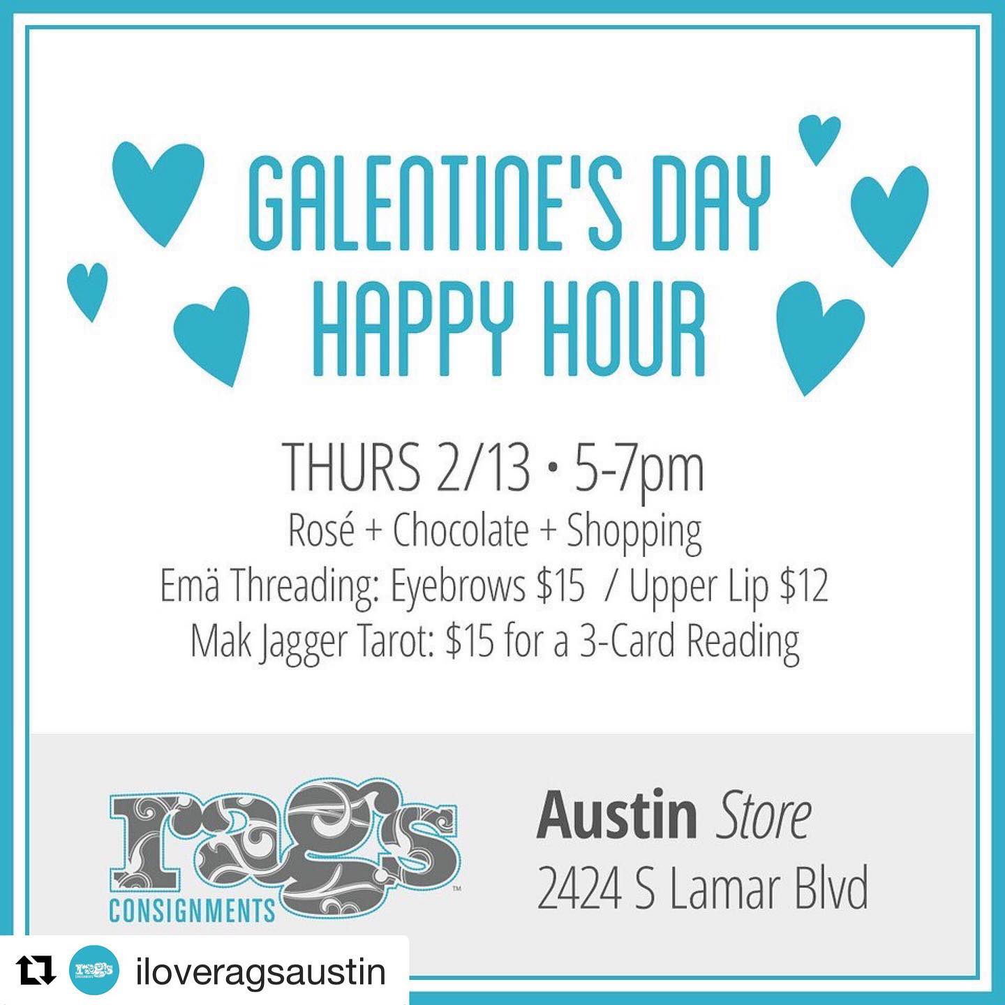 Come get your Eyebrows done at Rags Consignment
Thank you @iloveragsaustin for having us for your event from today Feb13 from 5 to 7pm
-
-
-
#austinevents #austinfashion #austineyebrows #austin #austintx #austintexas #austin #do512 #galantine #selfcare #organic #nomess