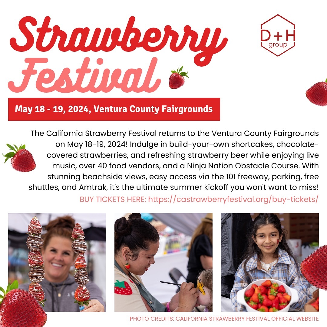 The California Strawberry Festival is back at the Ventura County Fairgrounds on May 18-19, 2024! ๐๐
โ
Enjoy build-your-own shortcakes, chocolate-covered strawberries, and refreshing strawberry beer while listening to live music. With over 40 food vendors and a Ninja Nation Obstacle Course, there's something for everyone. Plus, with beautiful beachside views and easy access via the 101 freeway, parking, free shuttles, and Amtrak, itโs the perfect summer kickoff! Donโt miss out! ๐๐๐๐๐
โ
For Tickets and More Information, Click Here:
https://castrawberryfestival.org/
โ
#VenturaCounty #MayEvents #VenturaCounty #HousingUpdates #Community #Events #viral #reels #homepage #timeline #explore #instadaily #realestateagent #local #events #news #trends #updates #Socal #housing #realestate #UpdatesGalore #may #Strawberry #Food #Festival #California #ventura