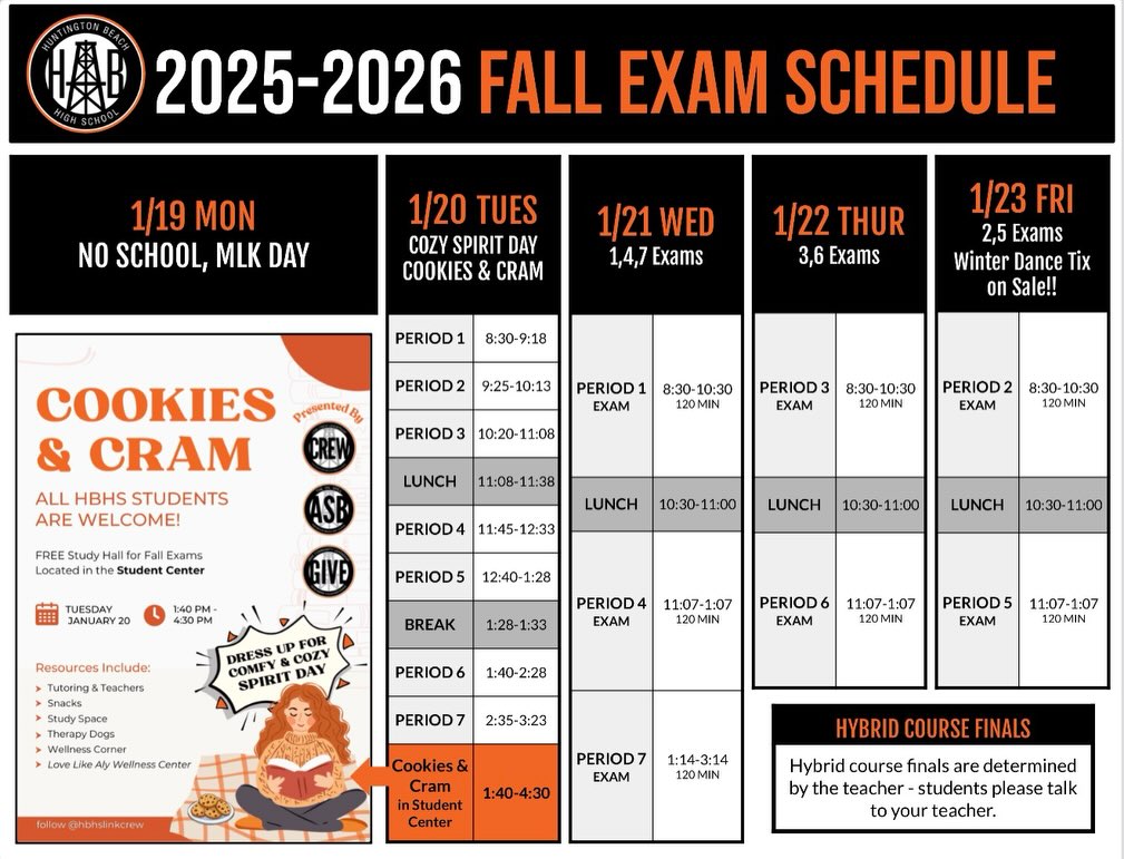Schedules for the next two weeks!!! Good luck on your fall exams, Oilers. You got this🧡🖤🤍
Also, enjoy your back-to-back 3-day weekends!!!!