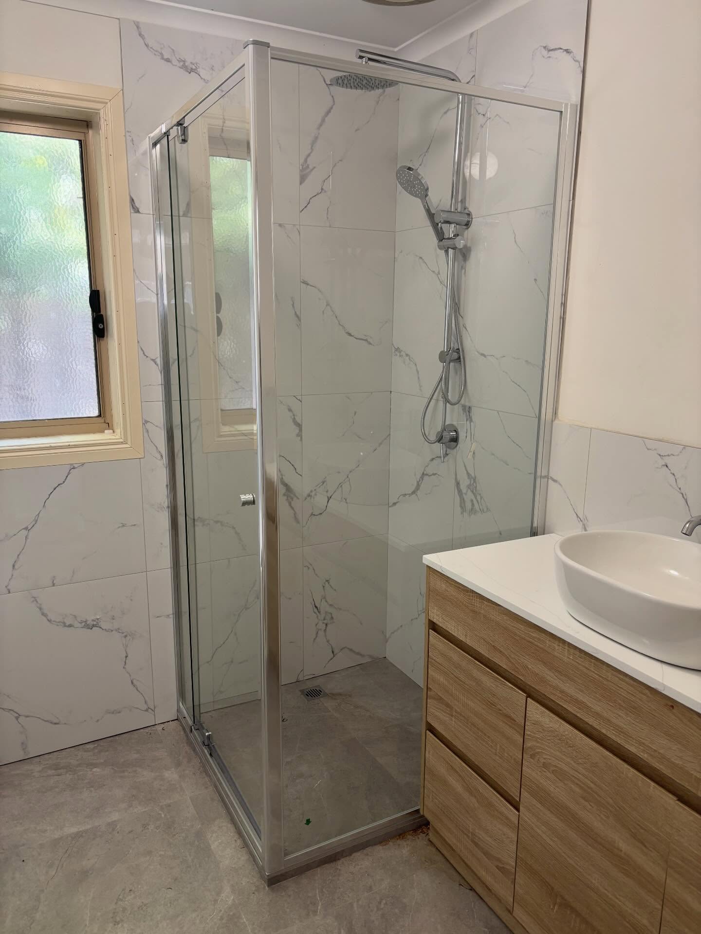 2 semi-framed shower screens completed for these bathroom renovations in Pakenham.