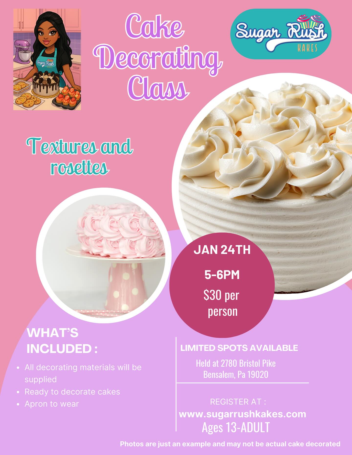 Upcoming cake decorating class. Be on the look out for February classes as well!
#cakedecorating #sugarrushkakes #beginnersdecoratingclass