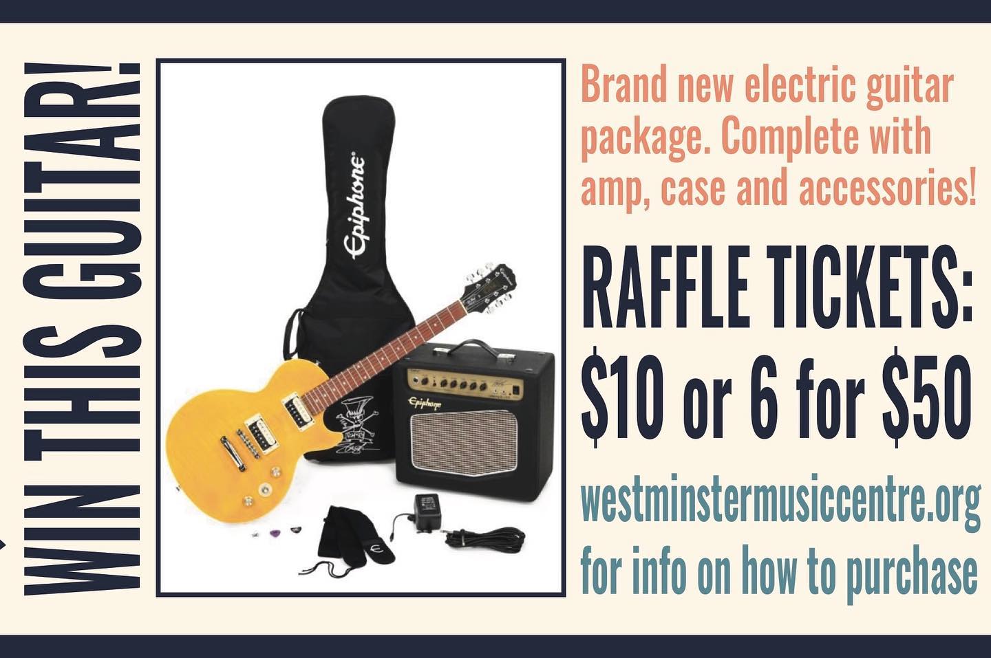 Our Guitar Raffle returns for Fall Music on Main! Buy tickets at the events on 9/16 and 10/21 or via Venmo. Visit our website for more info. Winner will be drawn at the 10/21 Concert!