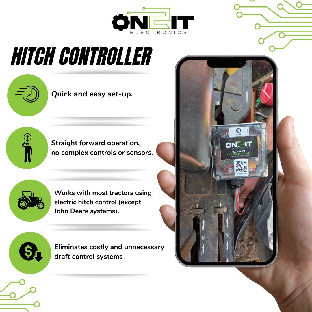 We've just launched our Hitch Controller - available for purchase now on the On2It Electronics website!
Our plug-and-play hitch control unit offers a simple, cost-effective solution for replacing faulty factory systems.
It features basic controls, easy setup, and eliminates the need for complex sensors or expensive components.
Designed for most tractors with electric hitch control (excluding John Deere), it's perfect for getting back to work without unnecessary complications.
#hitchcontroller #nzagritech #agritech #agritechsolutions #nztractors #tractorsnz #agriculturenz #agrinz #on2itelectronics #electronicsolutions #nzfarming #farmingsolutions #contractingnz #agricontracting