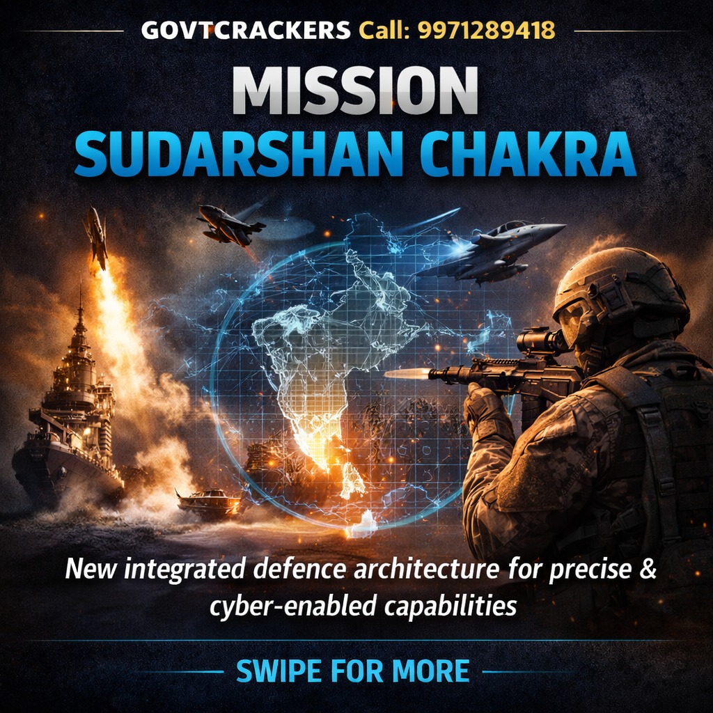 Mission Sudarshan Chakra โ Indiaโs new integrated defence architecture for precise counter-strikes and cyber-enabled capabilities under the Atmanirbhar Bharat doctrine.