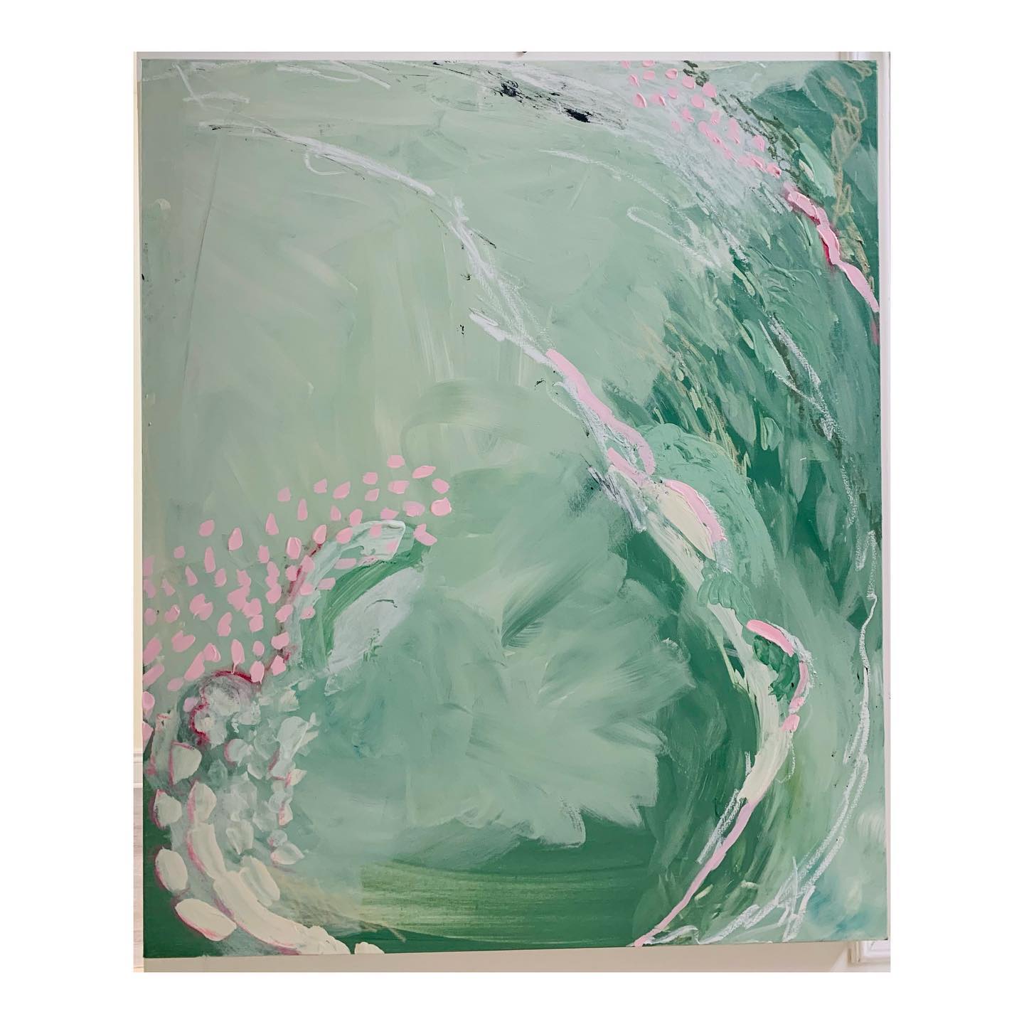 Tourbillon
Acrylique et pastel à l’huile
En cours…
Tourbillon
Acrylic and oil pastel
In progress…
I am not sure why I made this choice of colour for this series… May be because I bought a new pink and a new green paint and wanted to test them out ? This colour choice palette is called analogous and complementary. I never thought I would go toward this palette choice before I started. I thought my style would be more minimalist and soothing and using more neutrals. At least that was my initial intention. Because this is what I am more drawn to and find the most appealing. But naturally I created this! This is what came out of me organically! I am trying to do the exercise of letting go of what I think I want to do and let things coming out of me more organically. Strange feeling but I am liking the experiment. I am trying to enjoy what I am seeing even though it’s very surprisingly different from what I thought my style would be.
To be continued…
.
.
.
.
.
#acrylicpainting #acrylicart #abstractartists #montrealartist