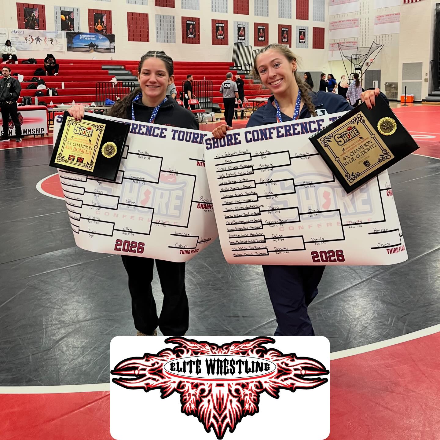 Another First!! Congratulations #EliteGirls @kylie_gudewitz @ava_bonilla14 NJ’s first two females to win 4- Shore Conference Championships. Congratulations Ladies!! #KeepDoin 👊🏼