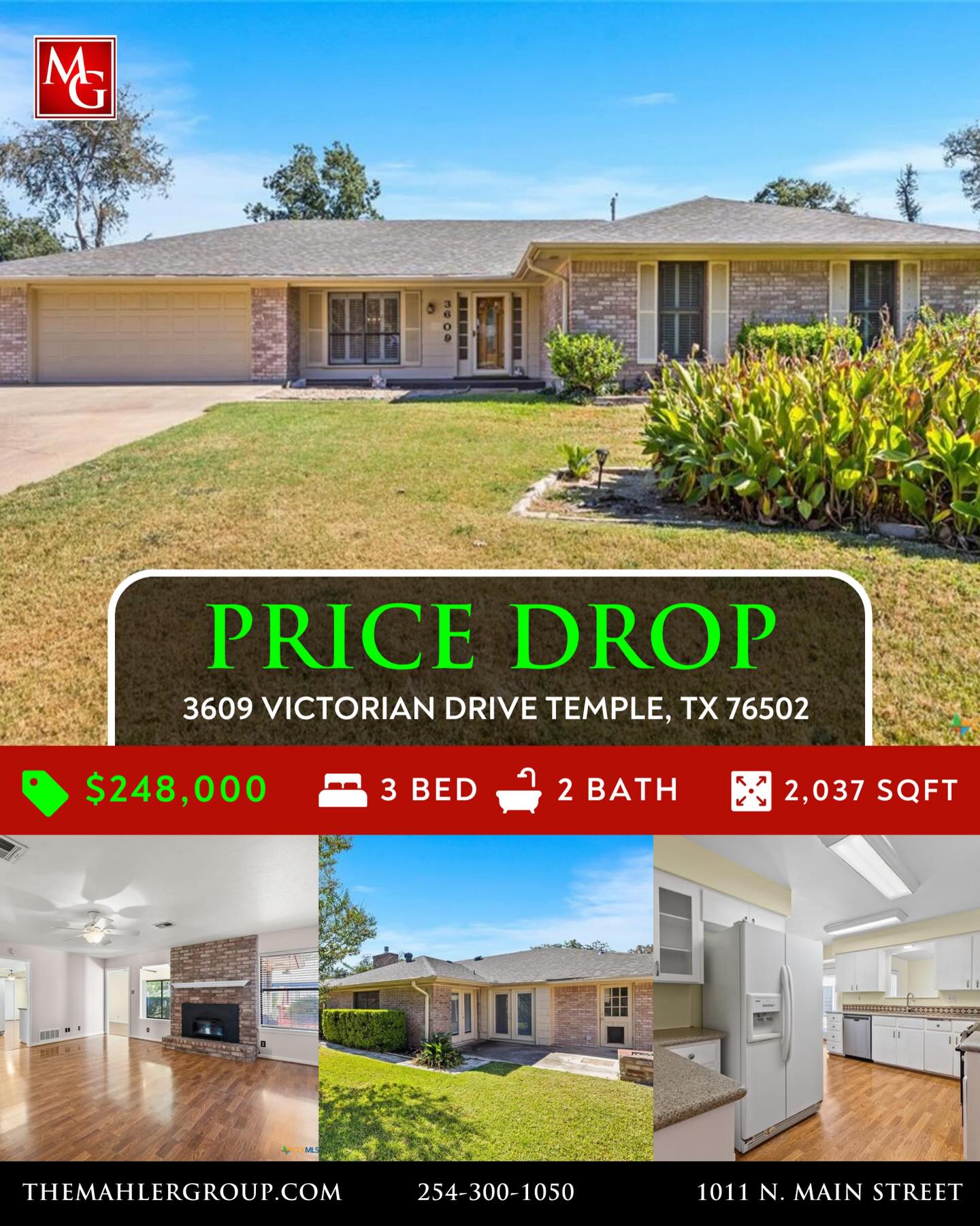 PRICE IMPROVEMENT!!
CHARMING HOME IN ESTABLISHED TEMPLE NEIGHBORHOOD! Located in a quiet, well-kept, and established Temple neighborhood, this spacious 3-bedroom, 2-bath home offers approximately 2,307 square feet of comfortable living space. With two living areas and two dining spaces, there’s room for everyone to spread out and enjoy. The kitchen provides abundant countertop and cabinet space—perfect for meal prep and storage. The main family room features a built-in bookcase and a brick fireplace with an electric insert, creating a warm and inviting atmosphere. The additional living area adds flexibility for entertaining, hobbies, or relaxing. The primary suite is tucked at the rear of the home and includes backyard access, a double vanity, and an updated step-in shower. Secondary bedrooms are nicely sized and share a guest bath equipped with a convenient walk-in tub. No carpet throughout the home means easy maintenance and a clean, modern feel. The east-facing backyard is ideal for morning coffee or evening relaxation, offering two inviting outdoor spaces—a patio just off the kitchen and a deck near the “endless pool (may not be operational).” Come experience the charm and comfort this well-cared-for home has to offer!