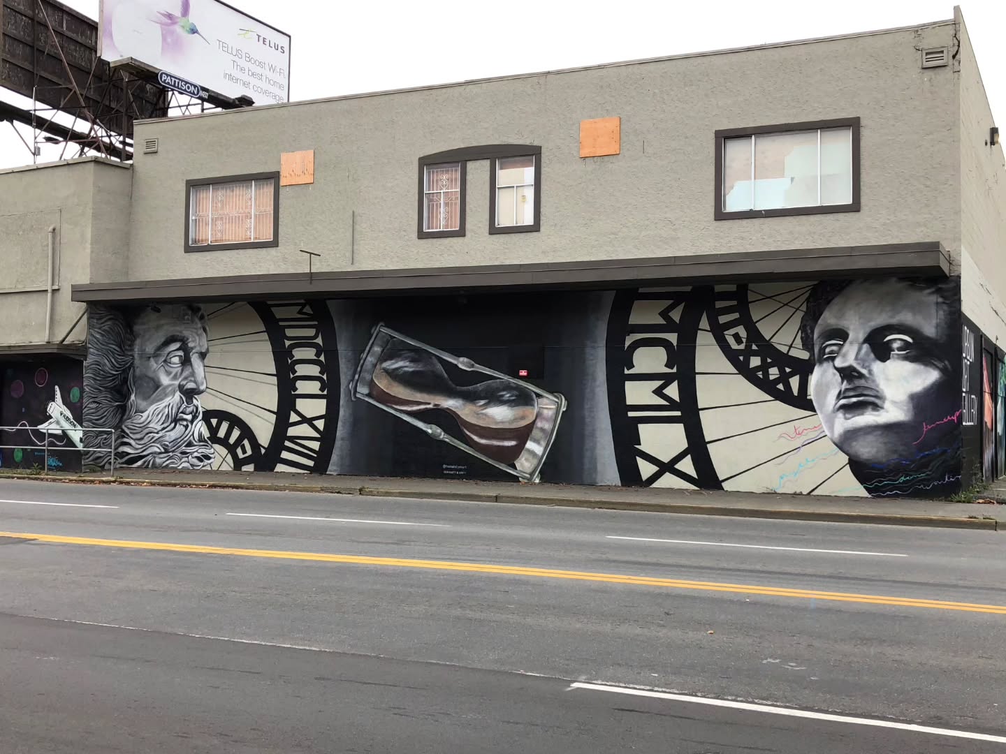 This mural is from 2018, part of the Urban Art Gallery project Hub City Walls and Humanity In Art organized. It was an effort to give a face-lift to an unloved block and building right in the heart of Downtown Nanaimo. The full project was always intended to be temporary and it ended up lasting far more years than anticipated. This mural is no longer in existence as the building is being redeveloped (hooray!).
I called this mural time and the intention was to great a mural that was subtly about feminism. The clock faces hold historic voting dates, and it had hidden messaging sprinkled throughout the faces.
As while as tipping the scale, its time for a new era stoic vibe.
(This mural was painted under the alias Humanity In Art which was the artistic collaboration between Lys Glassford and Lauren Semple ™️).
#wallmural #customart #publicart #commercialart #nanaimosmallbusiness