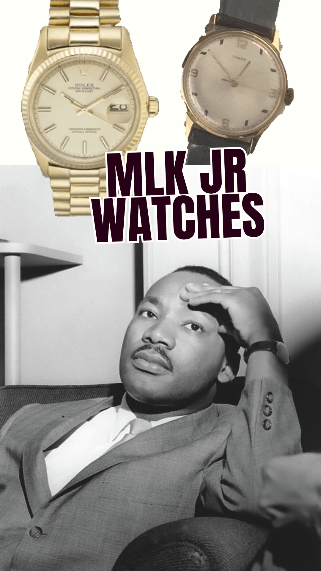 "The time is always right to do what is right"
- Martin Luther King Jr.
The iconic gold Rolex Datejust on a jubilee bracelet was gifted to him by Rolex and was worn by Dr. Martin Luther King Jr. during the legendary speeches and meetings of the Civil Rights Movement.
He also wore a lesser know Timex Mercury (second photo) while in some of "his most complex and stressful negotiations.." according to Matt Hranek, author of "A Man and His Watch" book.
Happy MLK Day as we celebrate and honor the life and achievements of Martin Luther King Jr.
#watchfam #rolex #mlk @rolex @timex #watchesofinstagram #chicago