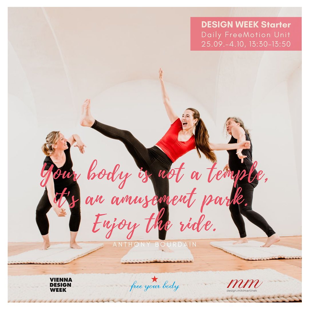 Genau! Amüsieren wir uns und unseren Körper!
#freemotion #viennadesignweek #vdw #freiheit #freedom #mikimartinek #woolmooi #rita__newman #grinbergmethod #stoppingmovementtraining #smove #freeyourbody