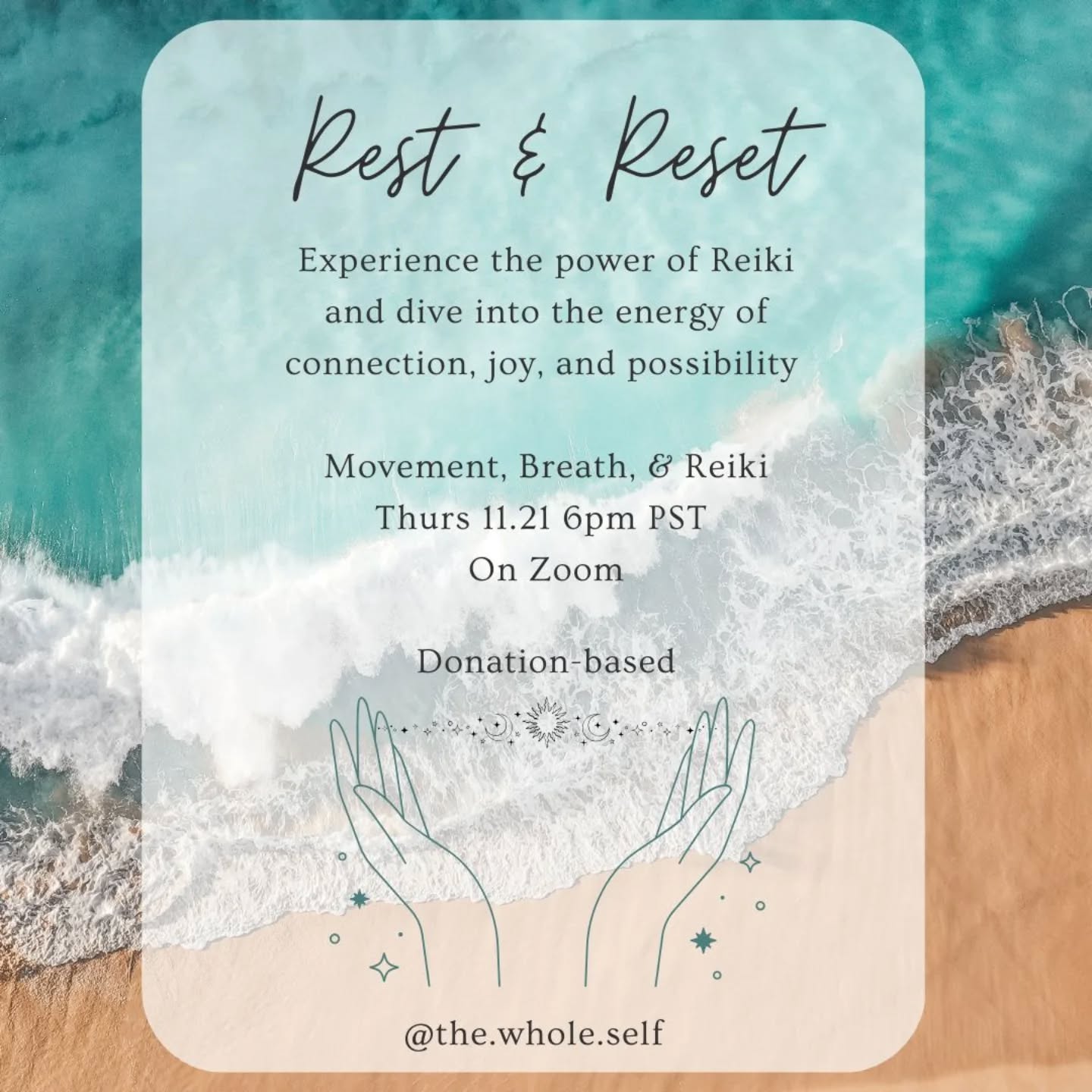 ✨️Reiki changed my life. This is what I learned👇
》 how to feel more connected to myself and others
》 how to understand my energy & emotions better
》 how to navigate this human experience with self compassion and grace
Join me Thurs 11/21 on zoom where you can experience this spiritual healing practice first hand.
Invite a friend! 🤗
Link in bio to register at @the.whole.self